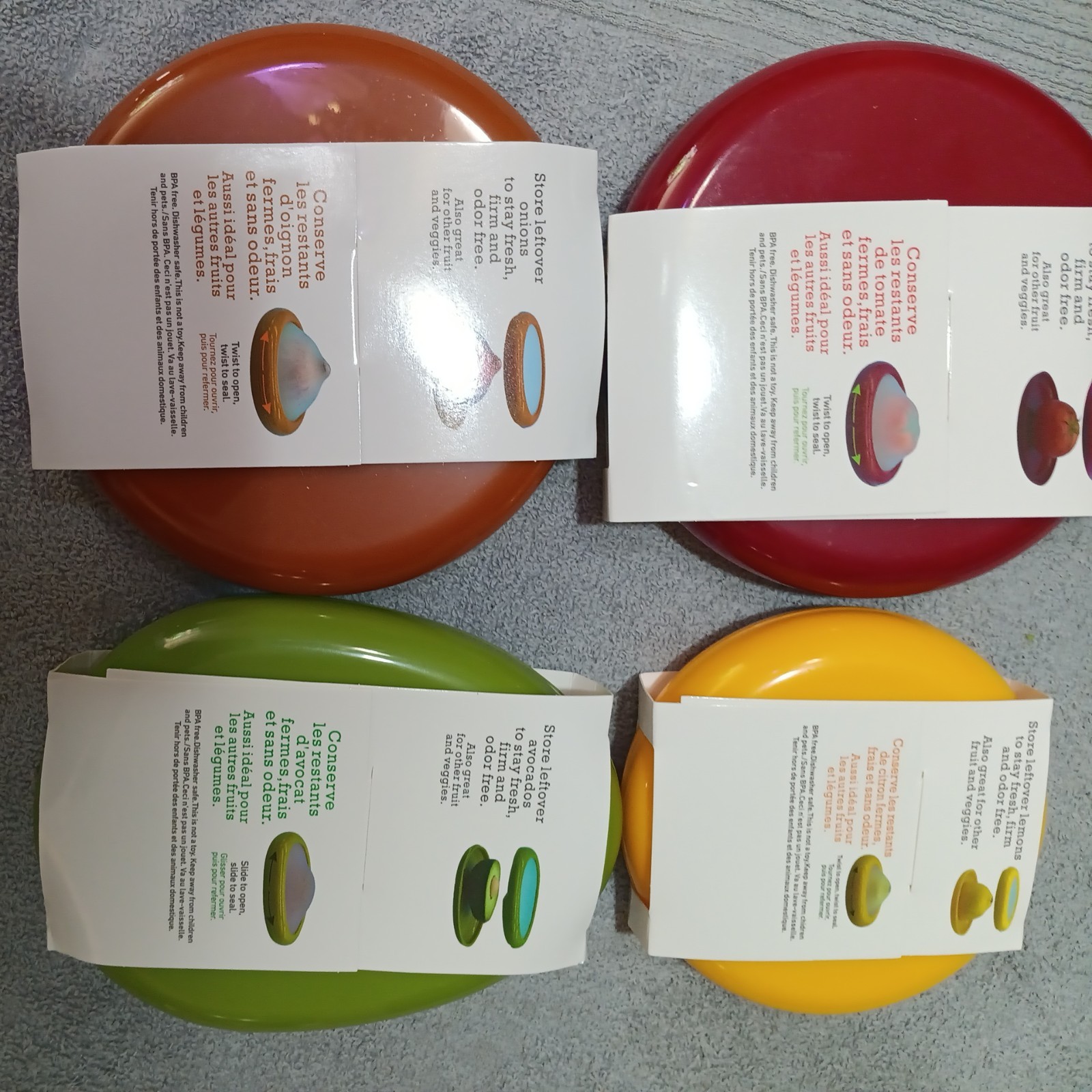 Food Saver Set, Avocado, Tomato, Onion, and Lemon Stretch Pods, Silicone, One…