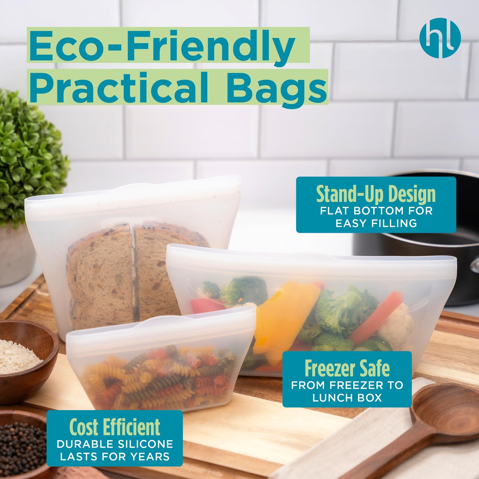 Reusable Sandwich Bags – Set of 6 Clear Silicone Freezer Bags, Airtight Leak …
