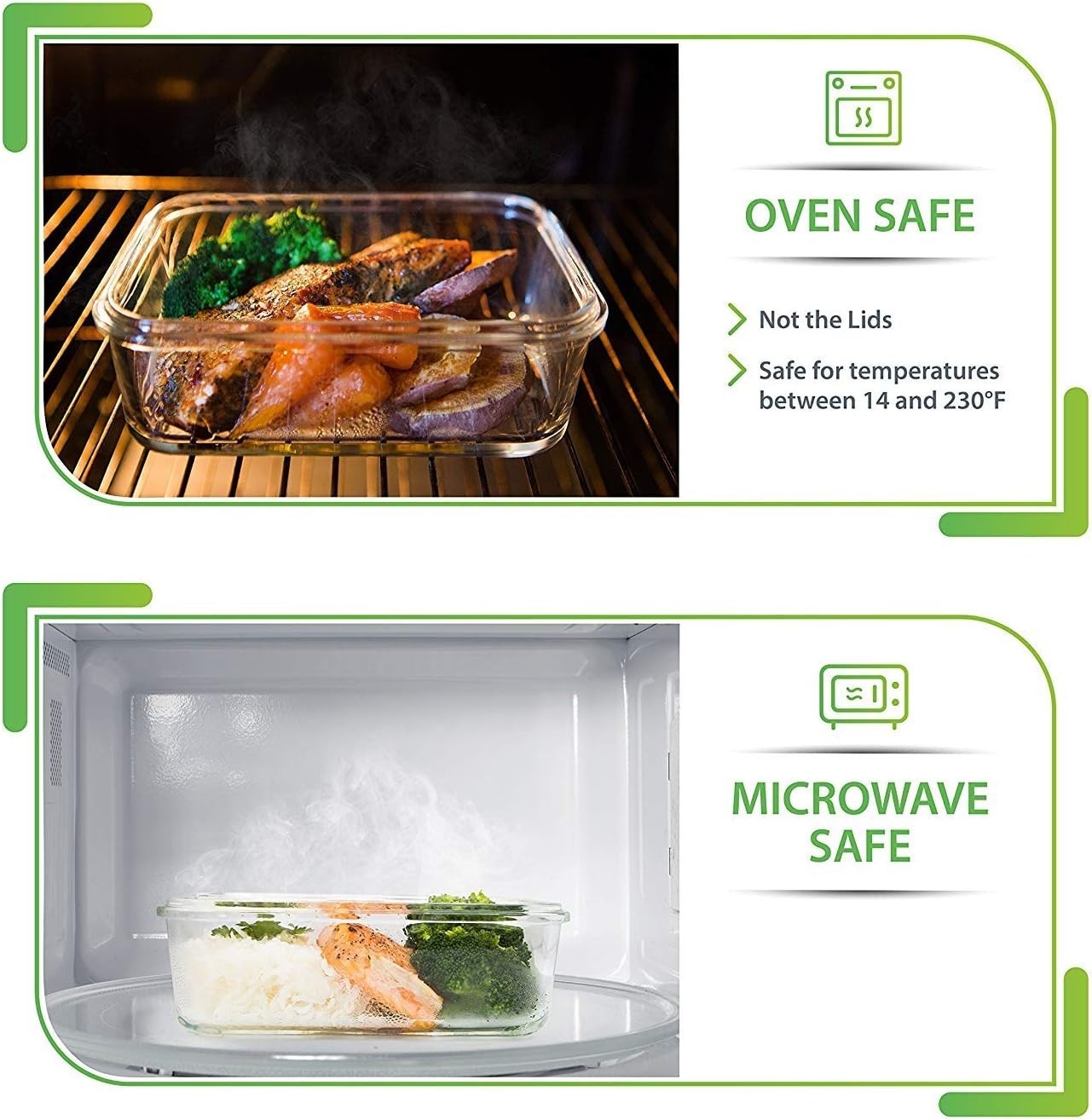 Glass Food Storage Containers 30 Oz Set of 5 Leakproof and Oven Safe