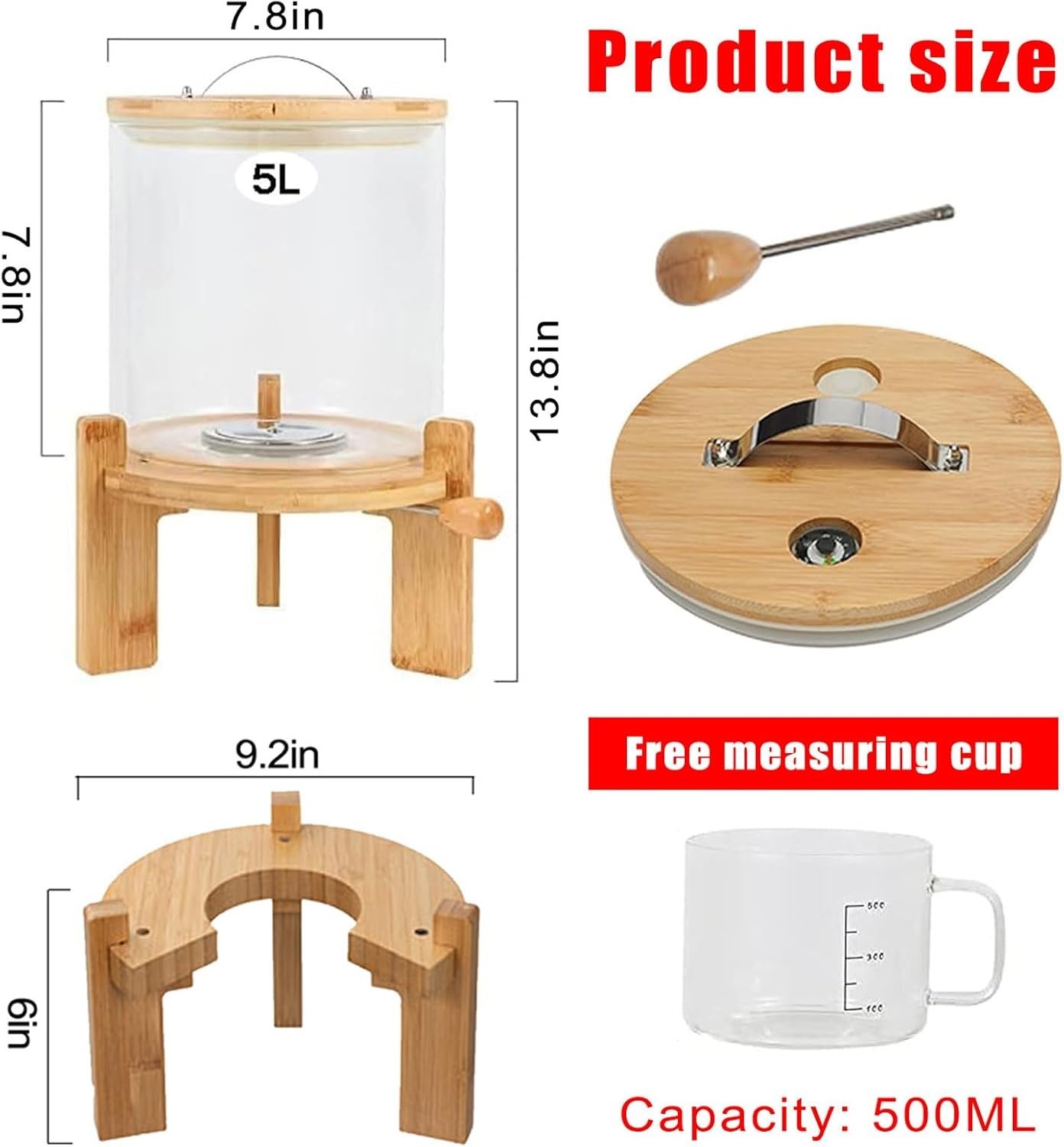 Glass Rice Dispenser 5L, Cereal Dispenser Countertop, Grain Dispenser/Food St…
