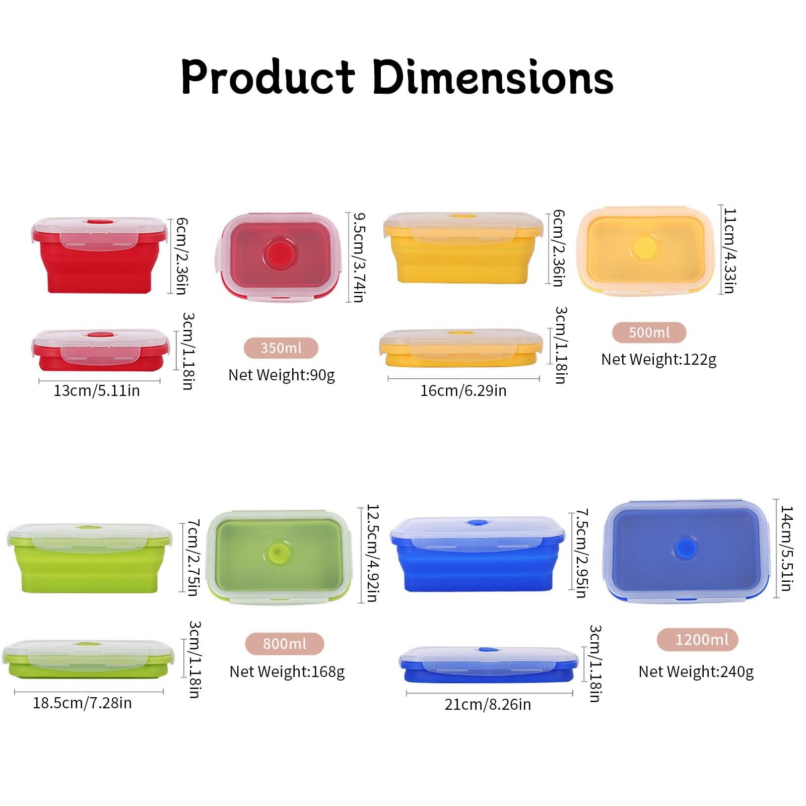XPAPOV 4 Collapsible Food Storage Containers, 41oz, Red, Yellow, Green, Blue