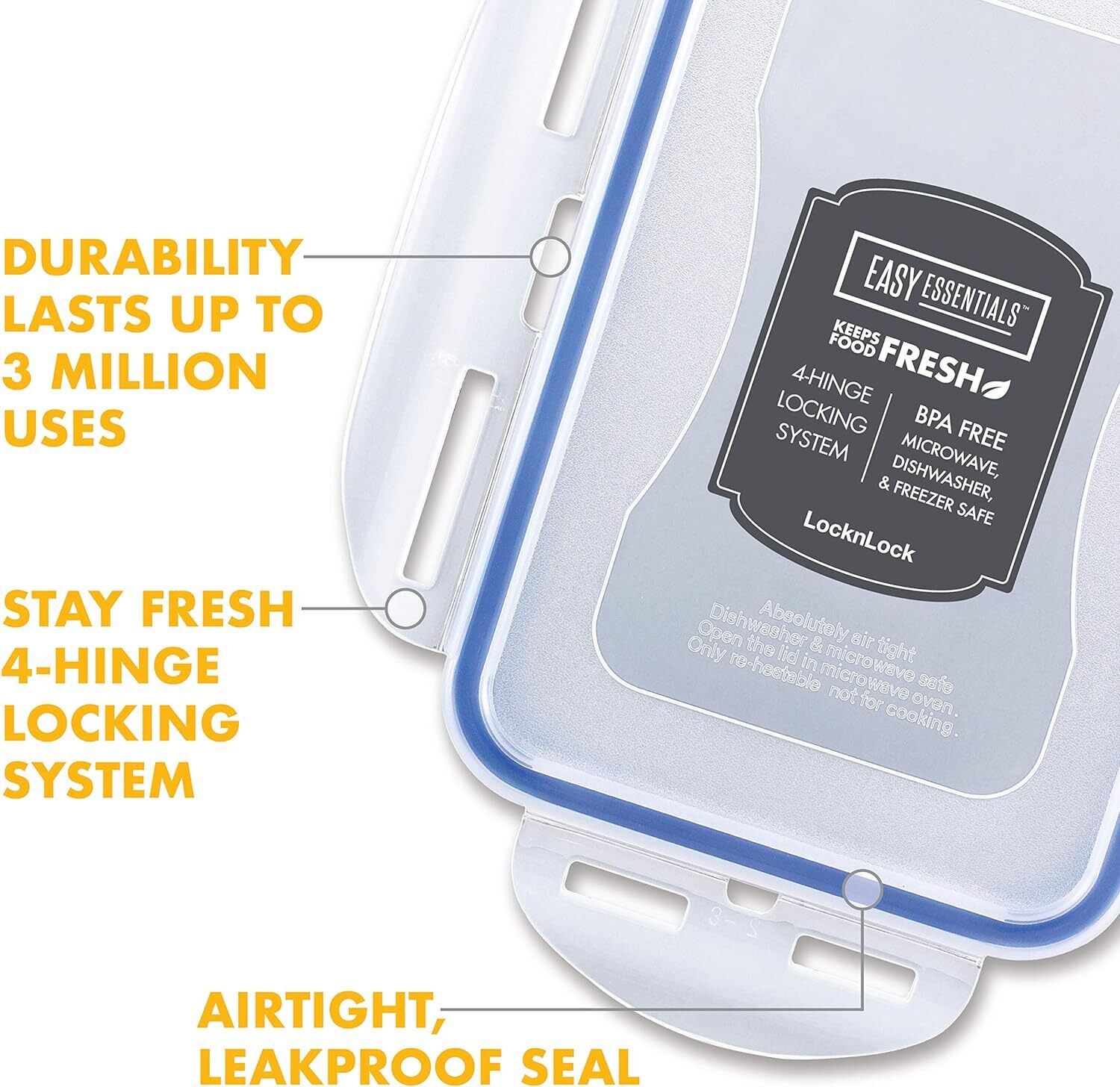 LocknLock Easy Essentials Airtight Rectangular Tall Food 4 Piece Set, Clear