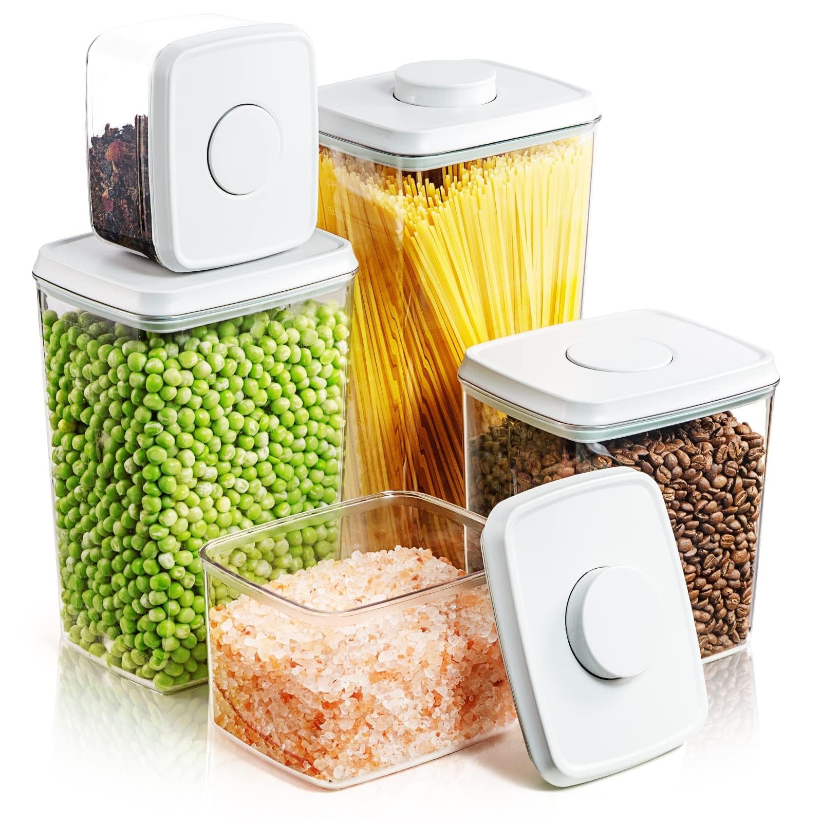 Airtight Food Storage Containers, 5 PCS Clear Pantry Organizers, BPA-Stackabl…
