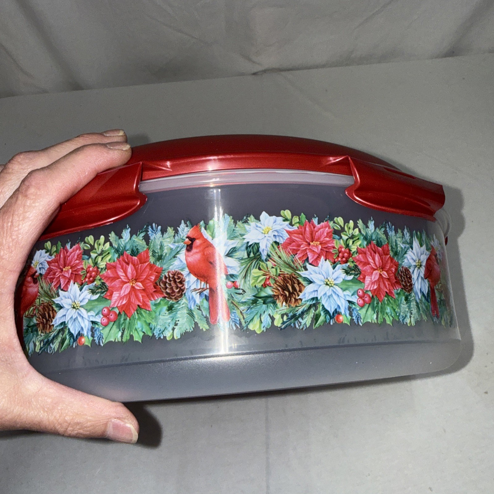 LocknLock Pie Carrier Special Edition Printed Storage w Handle K85507 Cardinal