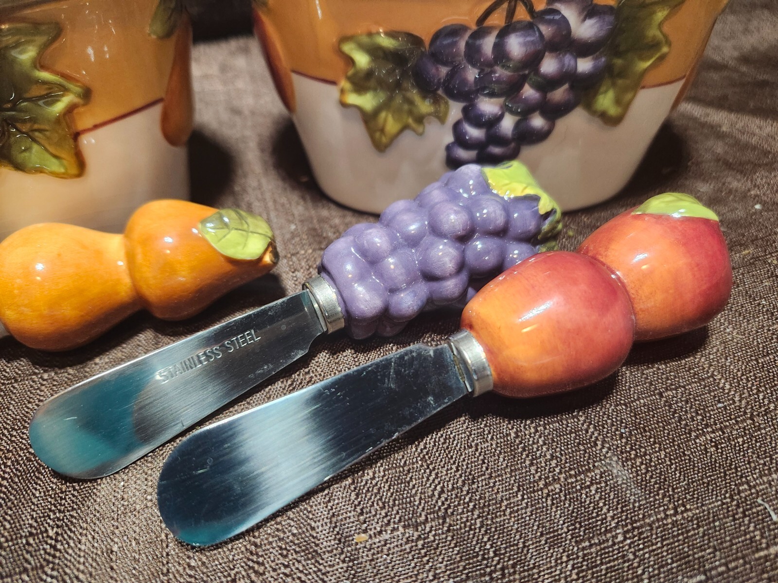 Vintage Ceramic Home Interior Sonoma Villa Set of 2 Jelly butter jam fruit jar