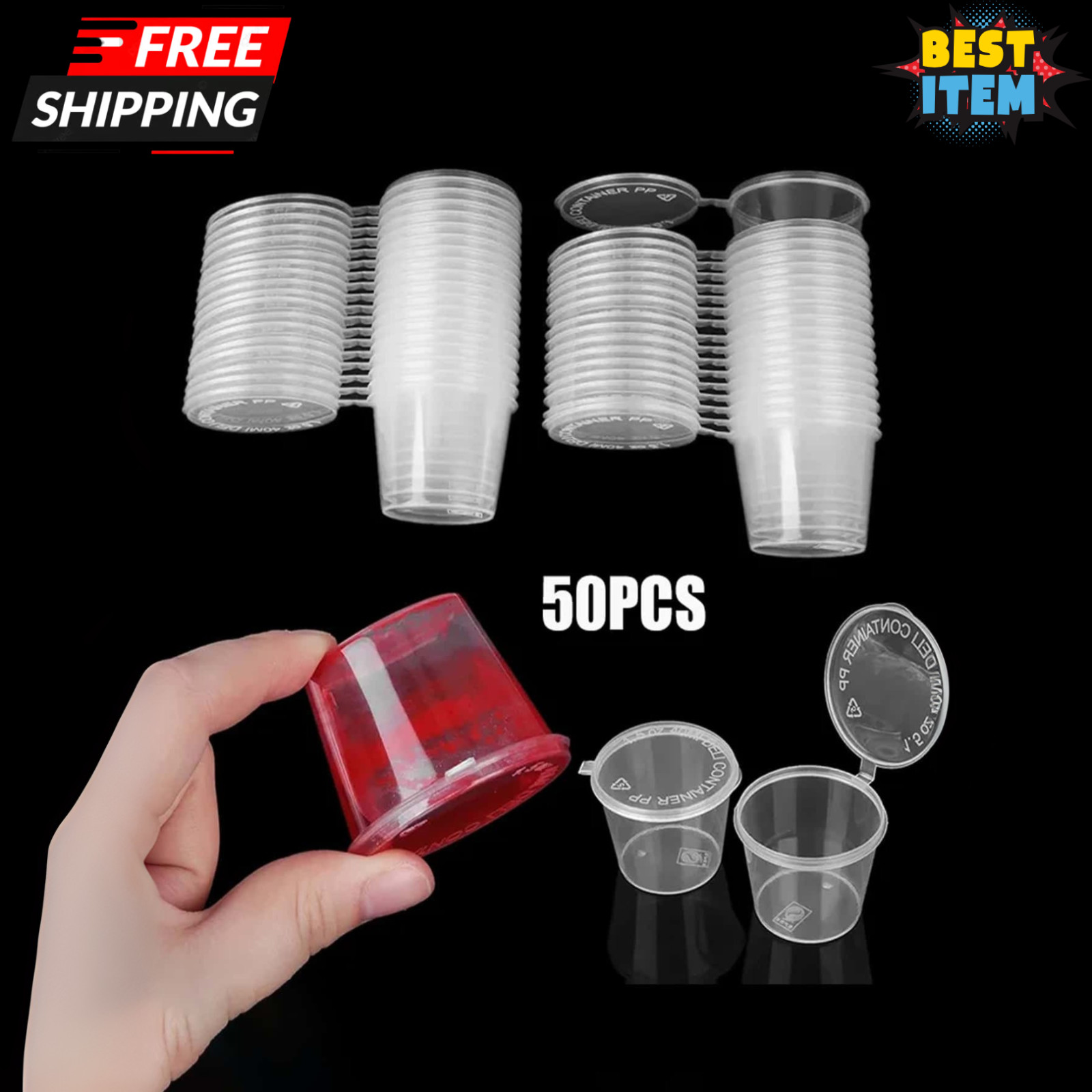 50pcs Sauce Containers 25ml Disposable Clear Food Small Sauce Cups with Box Lid