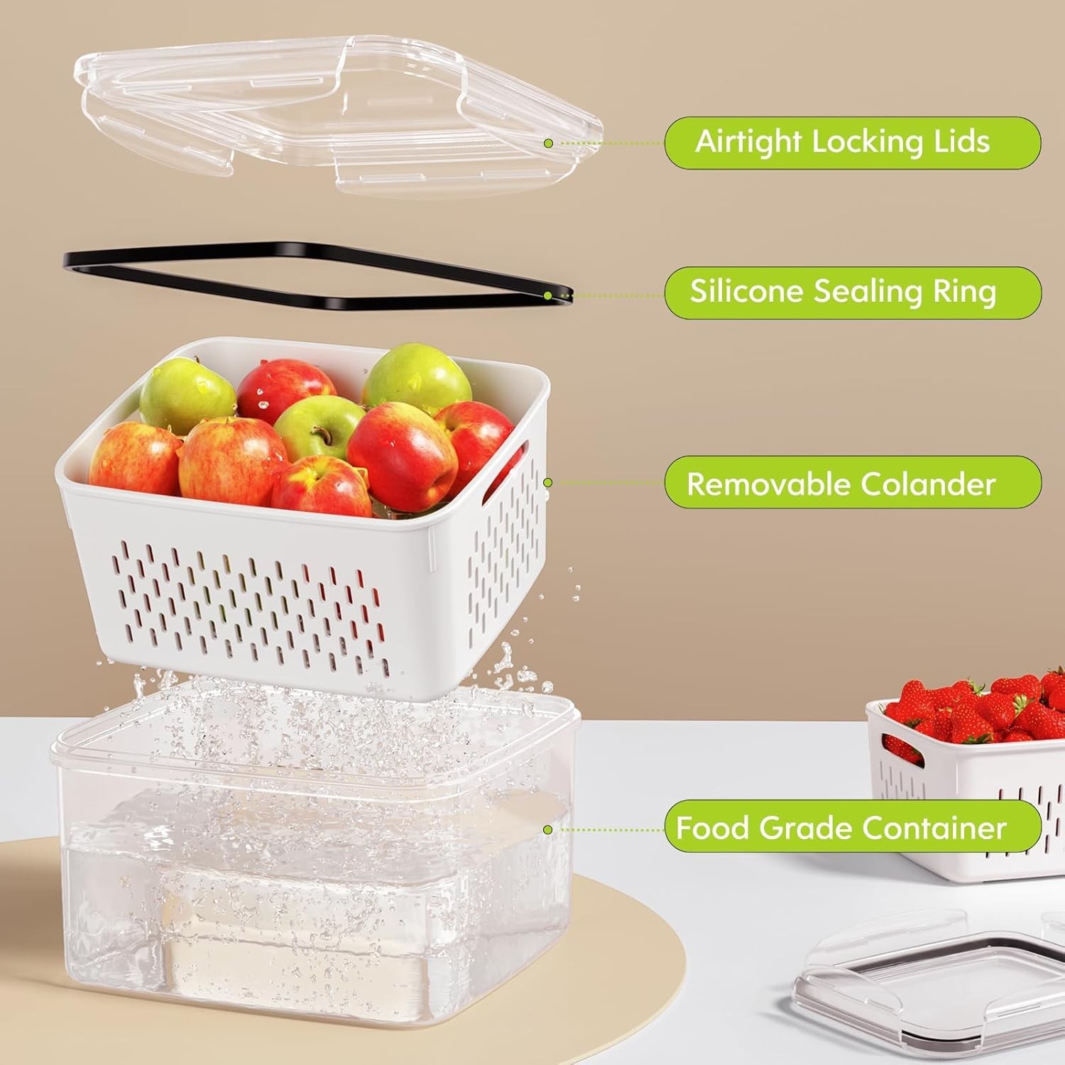 5 Pack Fruit Storage Containers For Fridge, Plastic Fruit Containers For Fridge