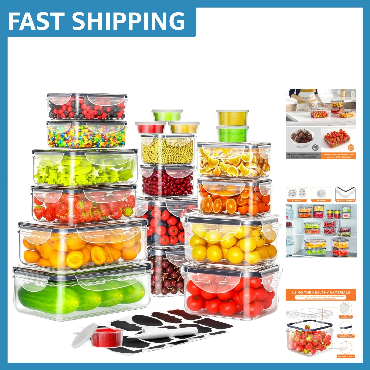 Clear Stackable Food Storage Containers – 40 PCS Set for Fresh Meal Organization