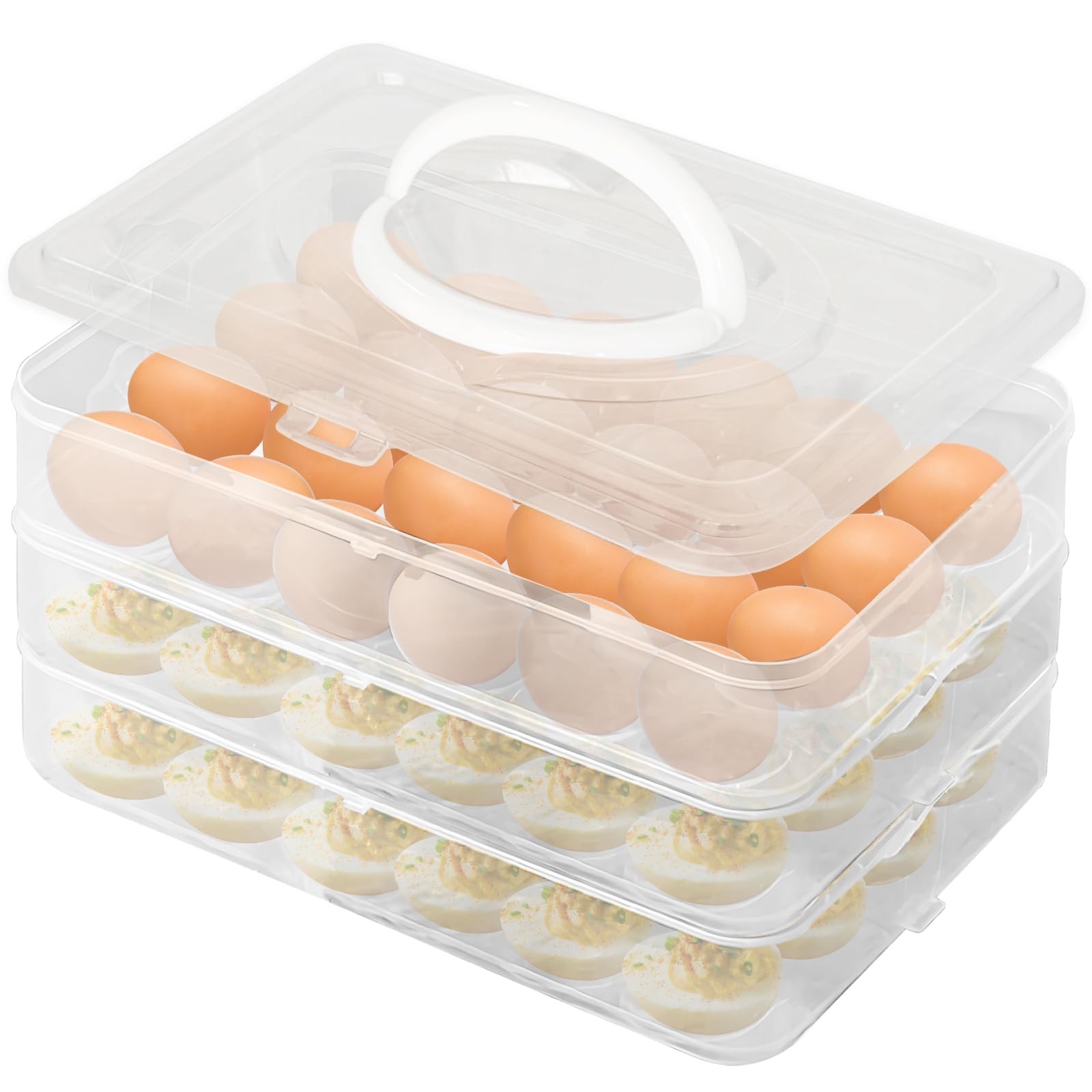 Egg Holder for 72 Eggs,3-Layer Plastic Egg Container,Deviled Egg Tray with Ha…