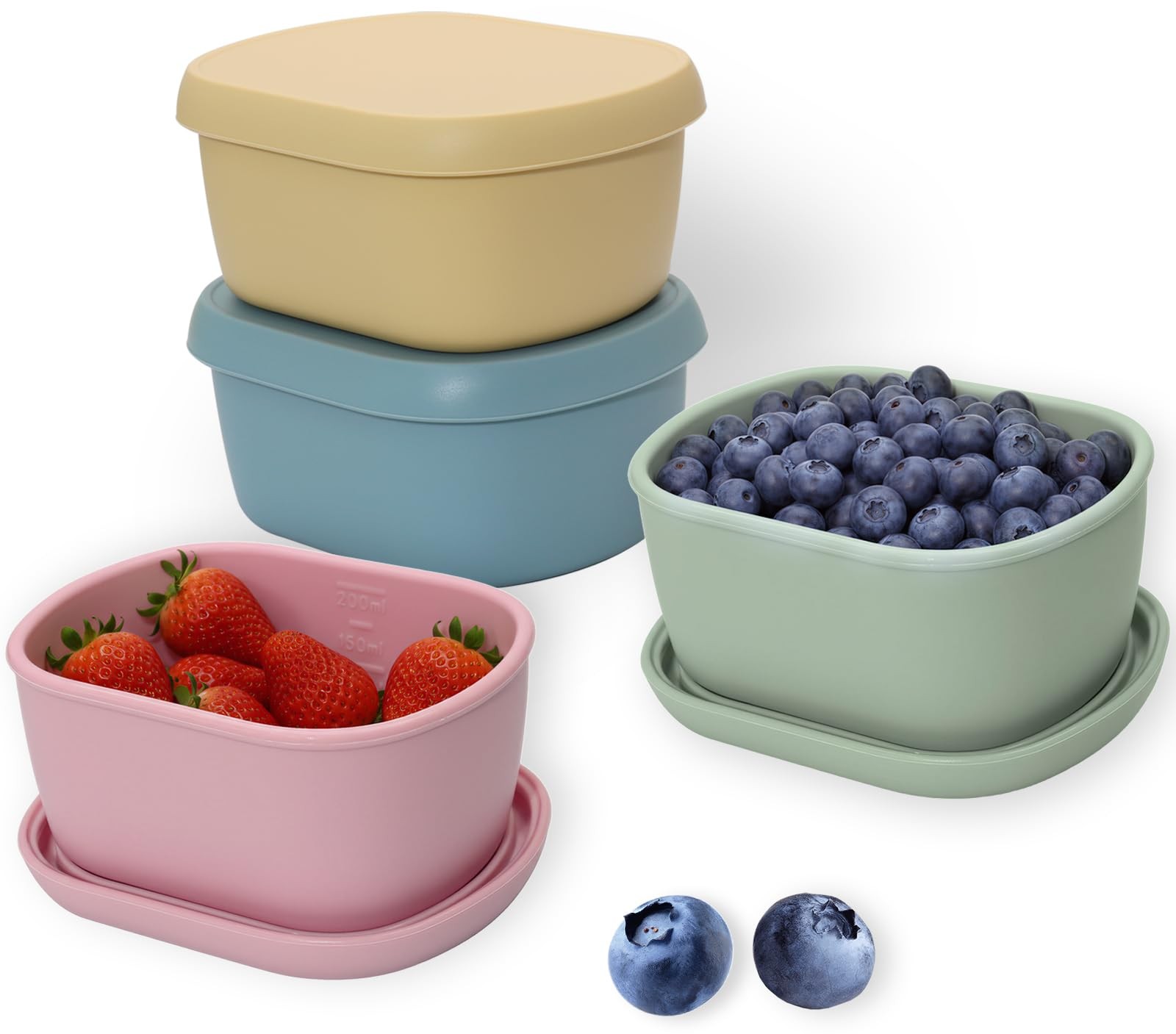 6.7oz Silicone Snack Containers with Lids (4-Pcs) – Microwave/Freezer Safe, R…