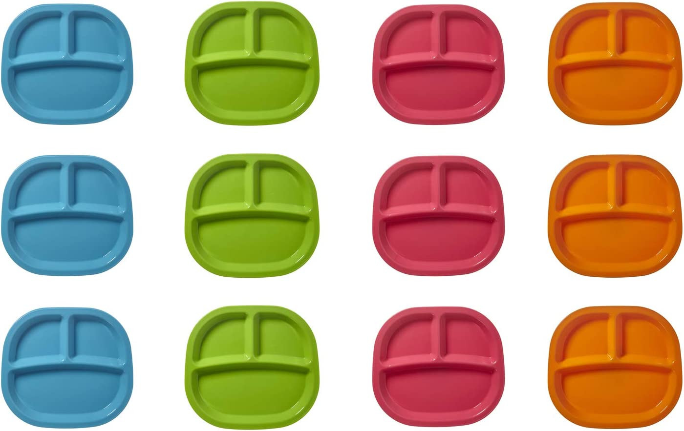 Harmony 3-Compartment Divided Plastic Kids Tray in 4 Calypso Colors | Set of 12