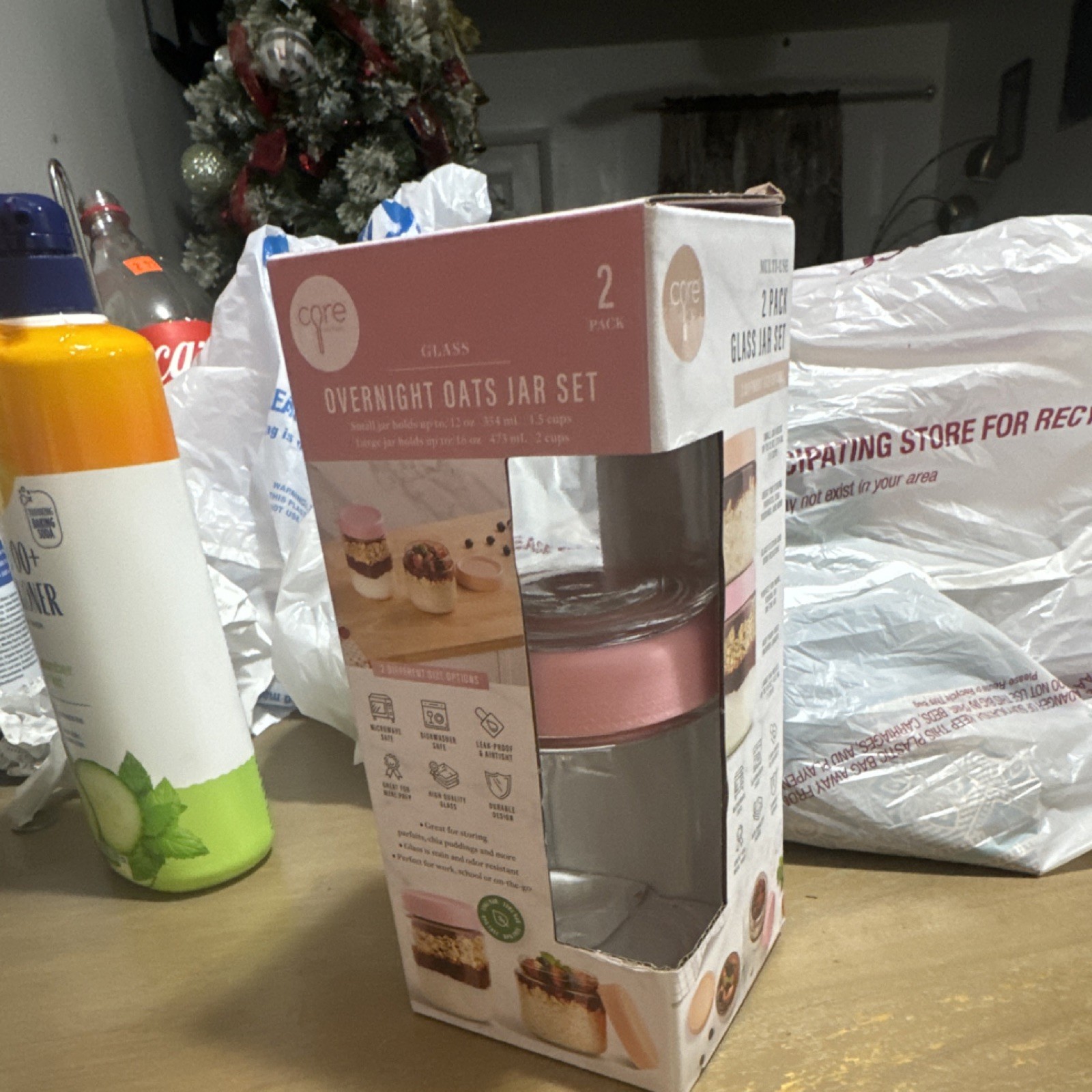 Core Glass Overnight Oats Jar Set 2 Pack Leak-Proof Airtight Pink
