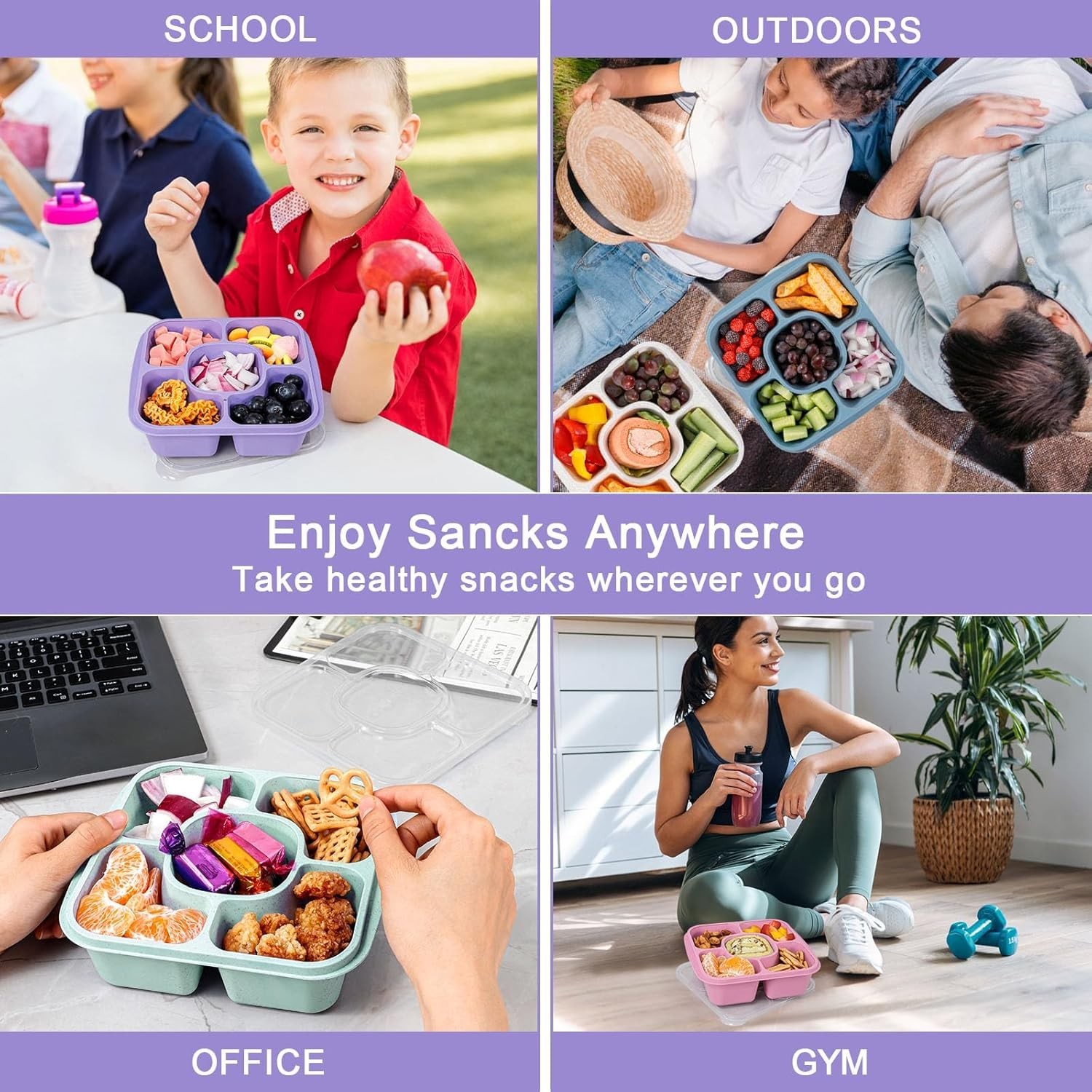 5-Pack Lunchable Container Set for Kids & Adults – Reusable Bento Snack Box C…