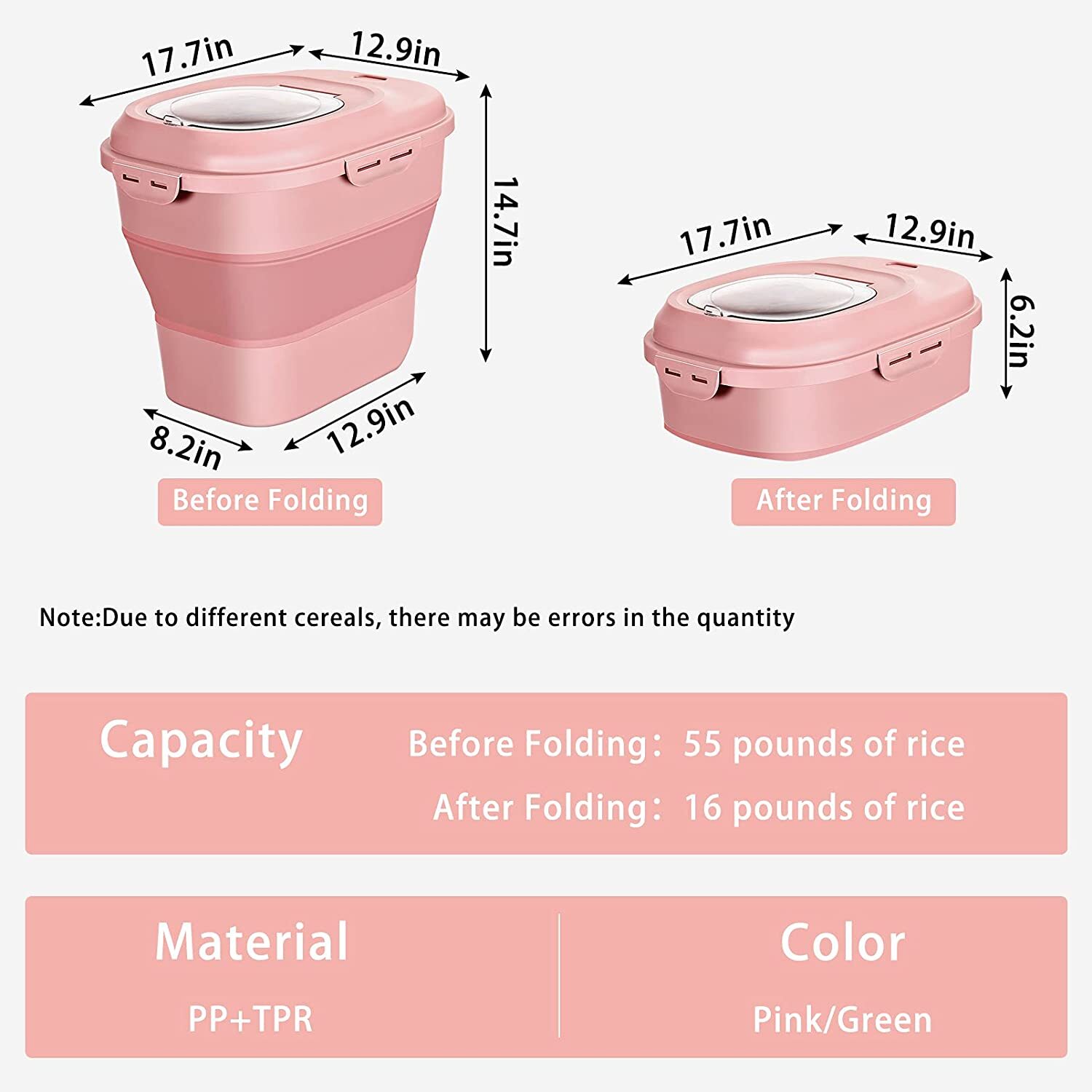 Cereal Rice Food Storage Container Collapsible Dispenser Bin Airtight Pantry