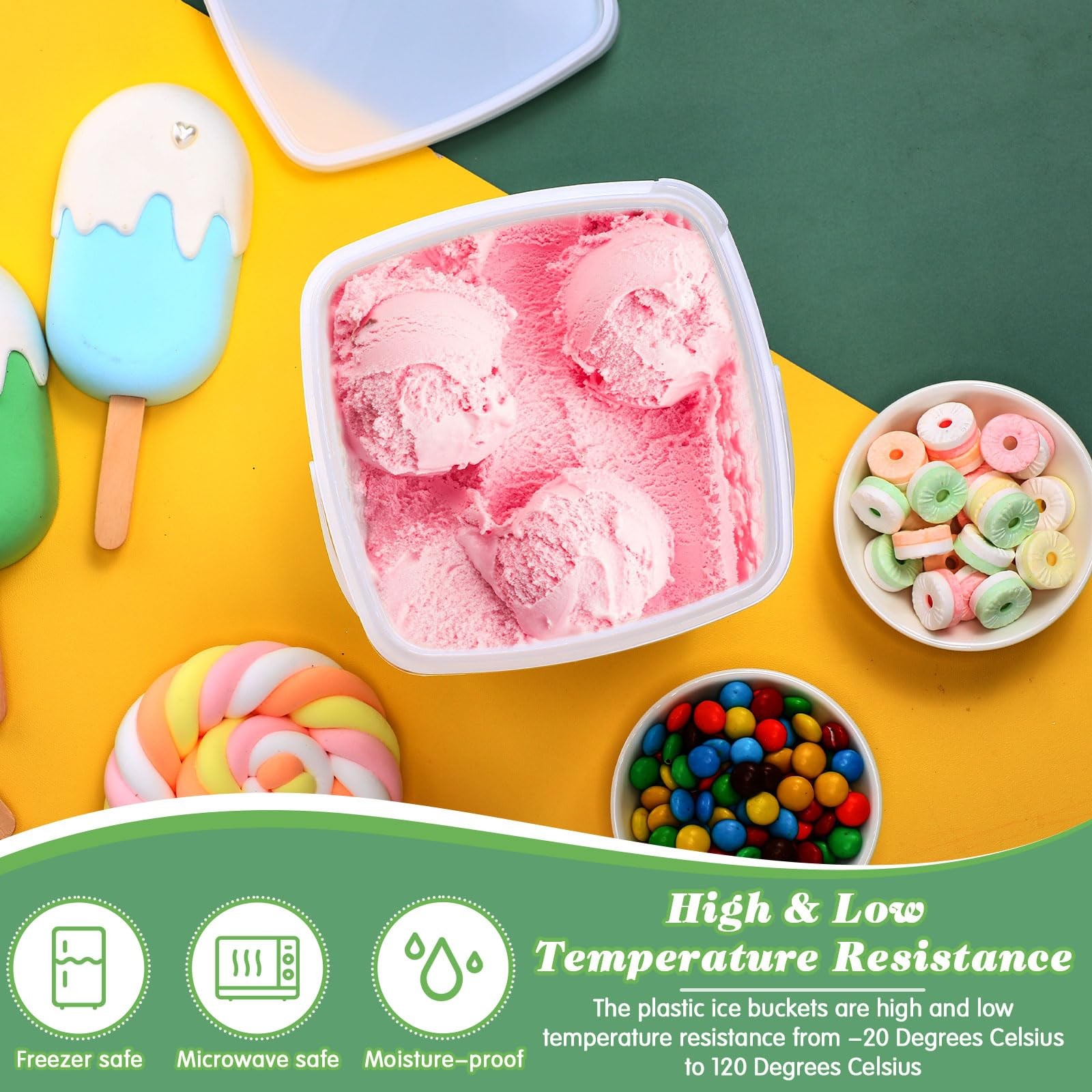 24 Pcs Plastic Food Containers Ice Cream Buckets With Lids And Handle Reusable S