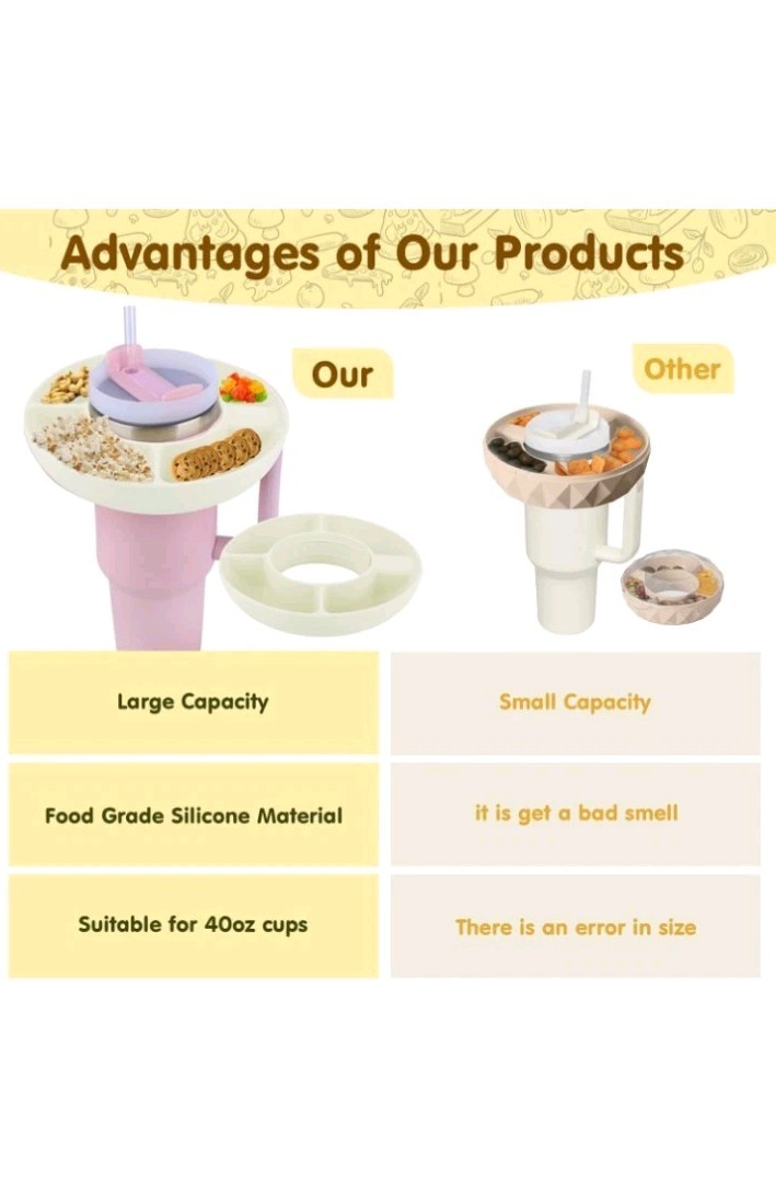 Snack Bowl For Stanley 40oz, Upgrade Silicone Reusable Snack Tray