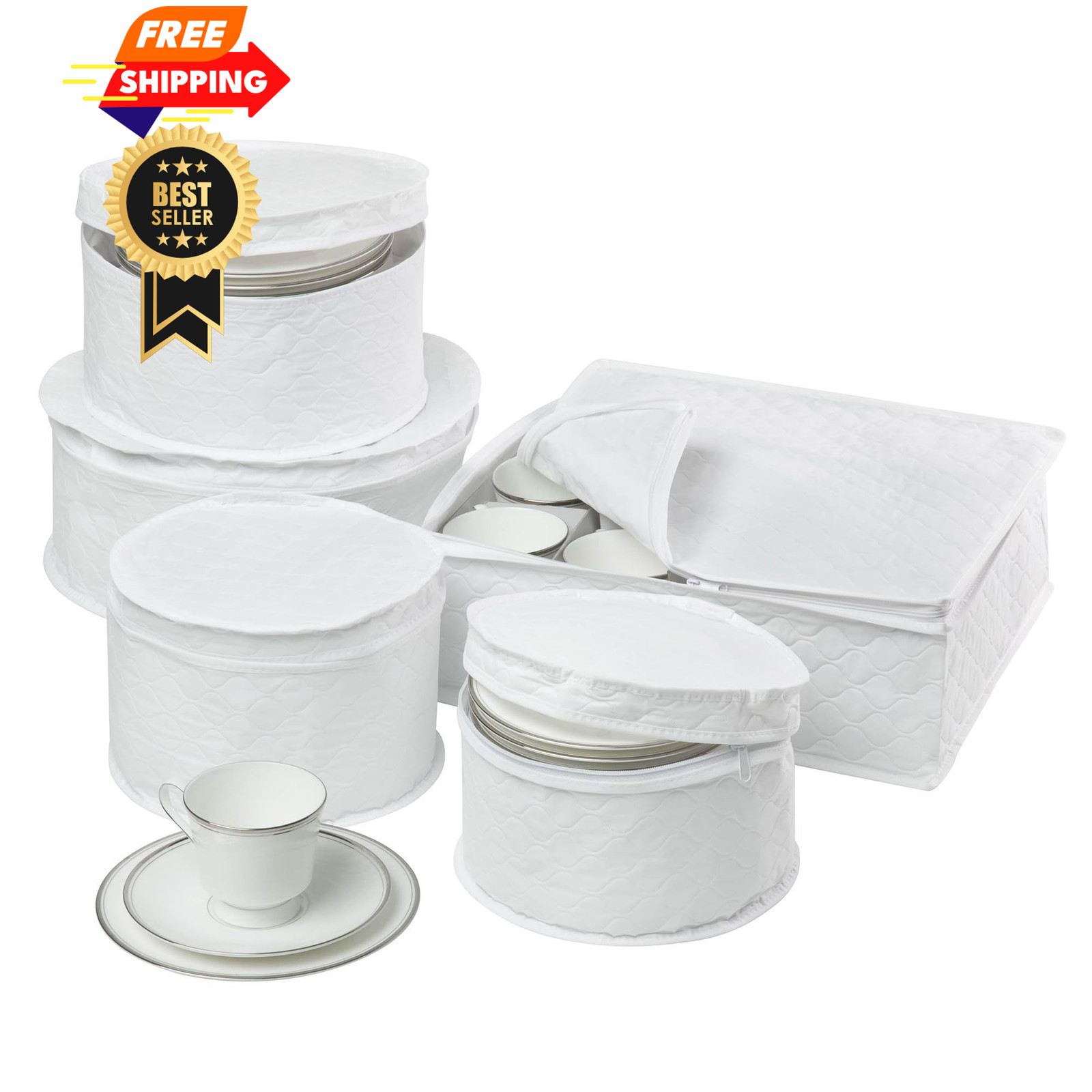 Honey-Can-Do Dinnerware Storage Containers Set, Perfect for 5 Piece, White