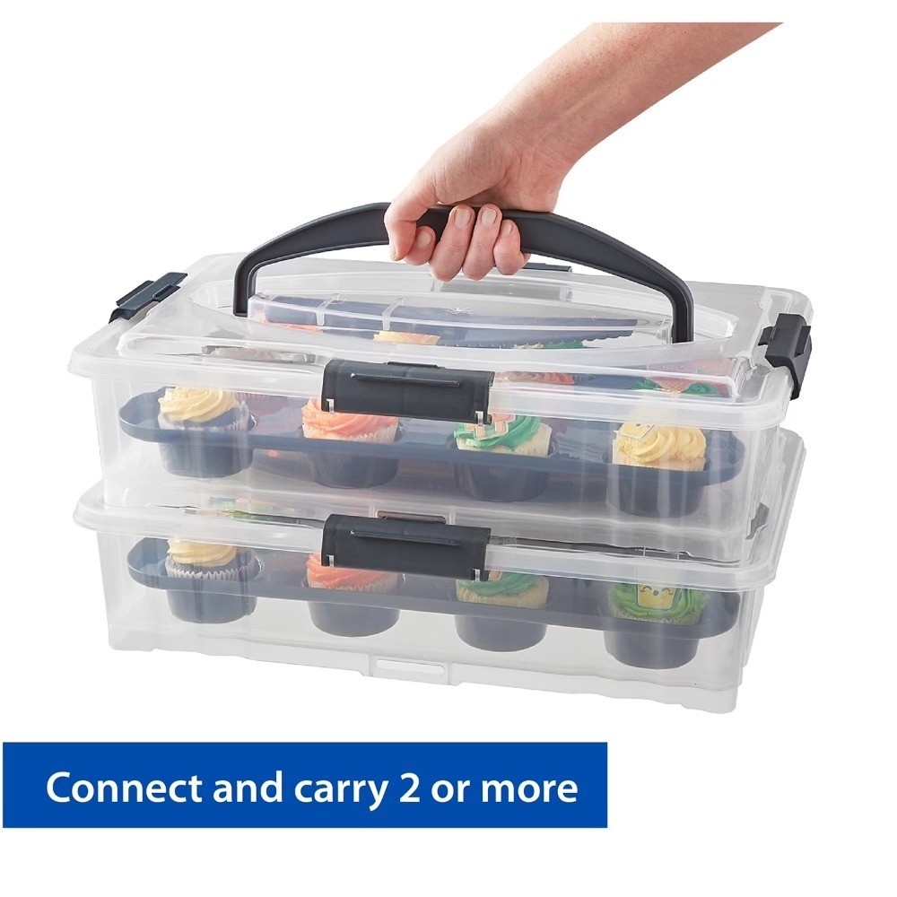 Dessert Carrier, Rectangular Design, Clear Plastic with Dark Gray Handle and