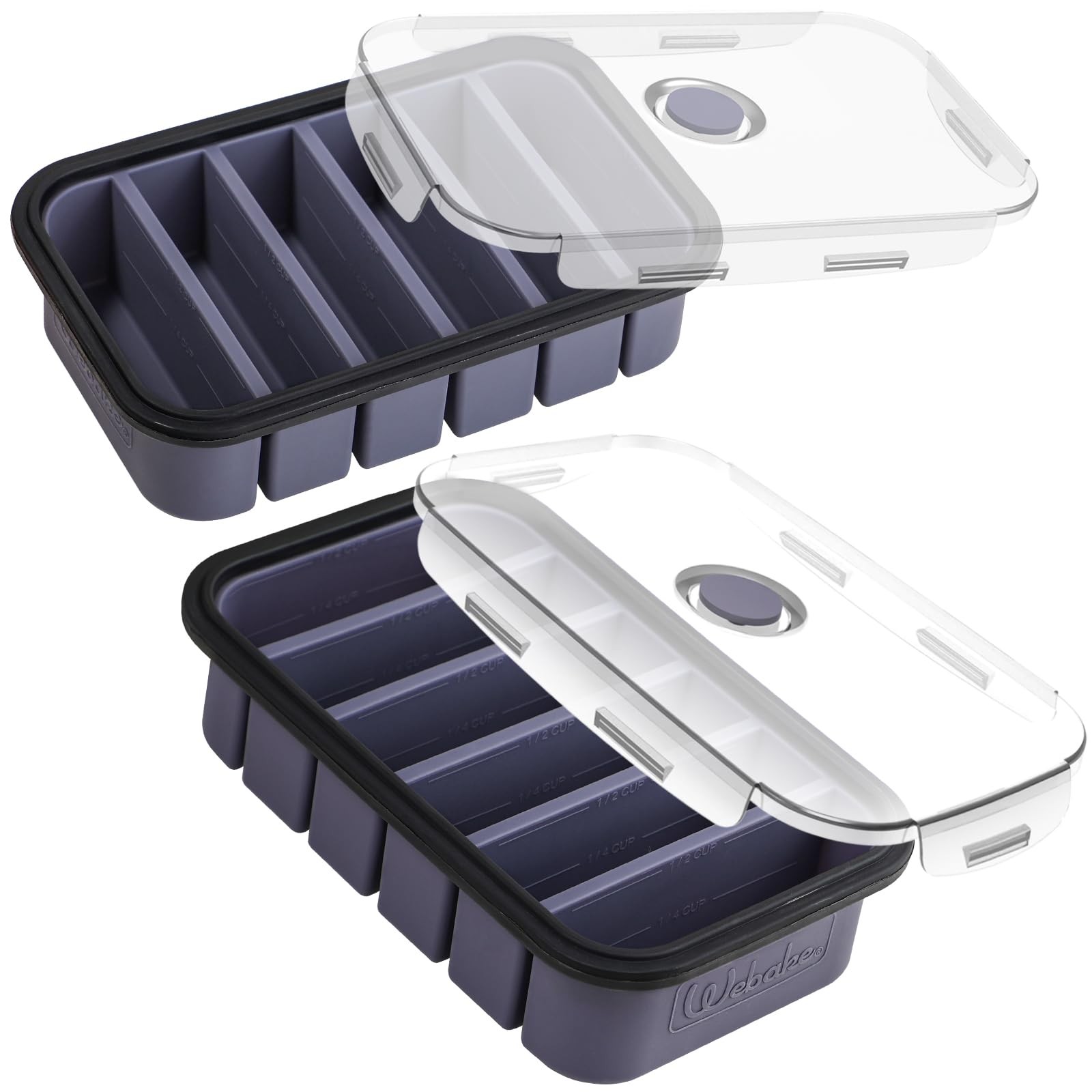 Webake 1/2 Cup Premium Silicone Freezer Trays with Clip-Lock Plastic Lids, Pa…