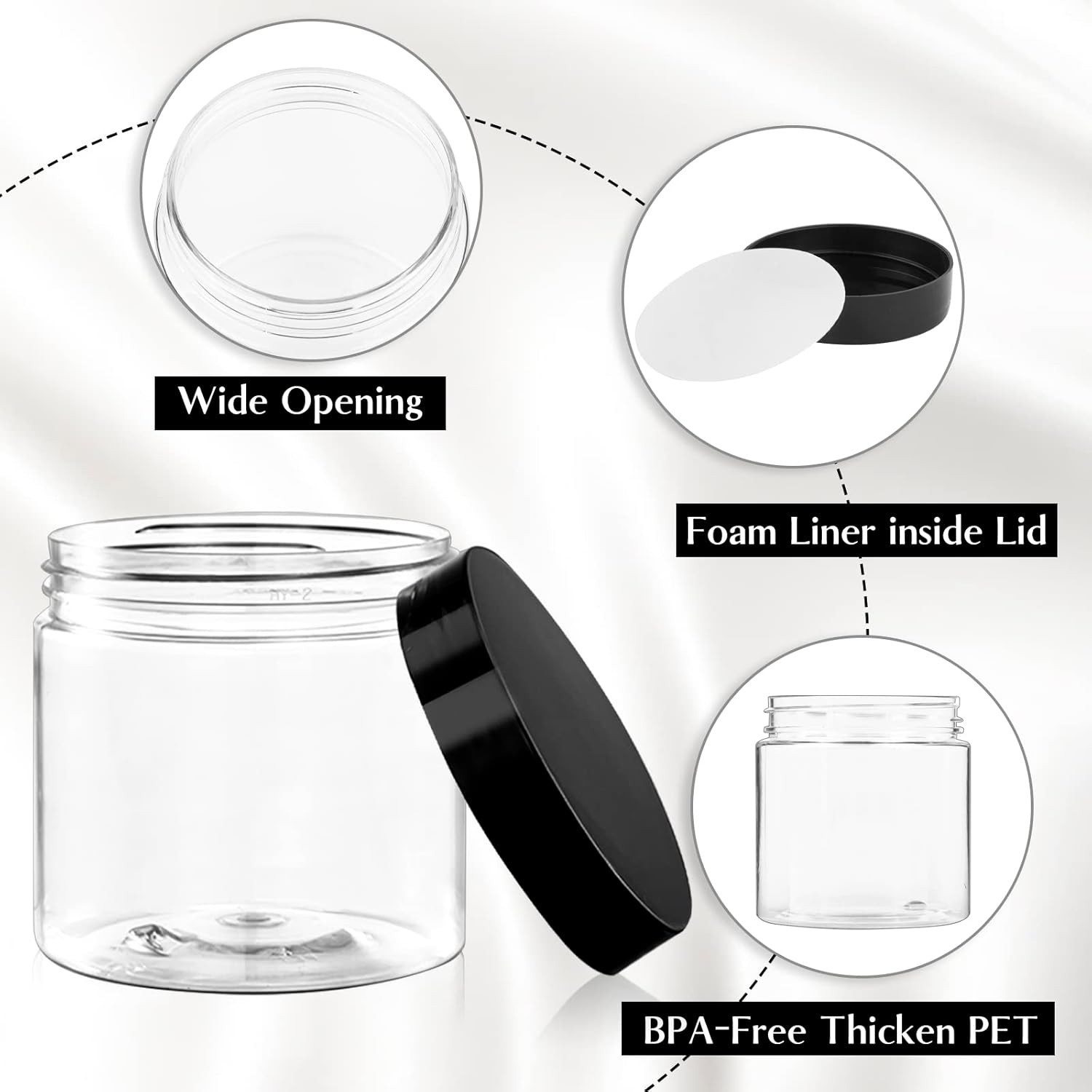 36 Pack 2 Oz Plastic Container Jars with Lids BPA Free, Empty round Clear Cosmet