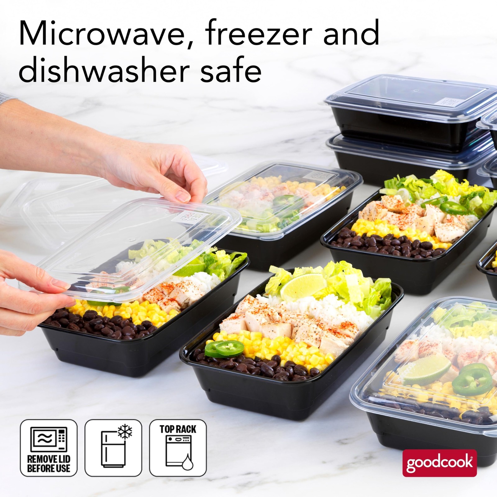 GoodCook Meal Prep Containers, Single Compartment 1 Count (Pack of 1), Black