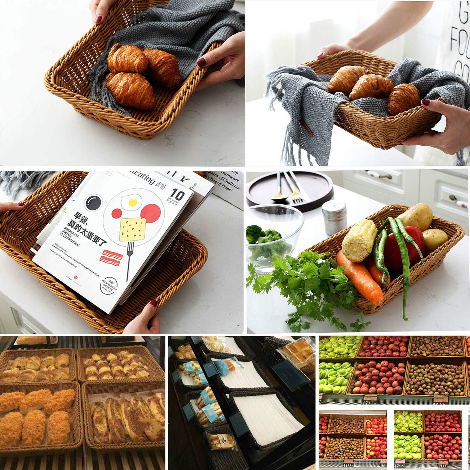 2-Pack 15.8″ Brown Wicker Bread Basket Woven Tabletop Food Serving Basket