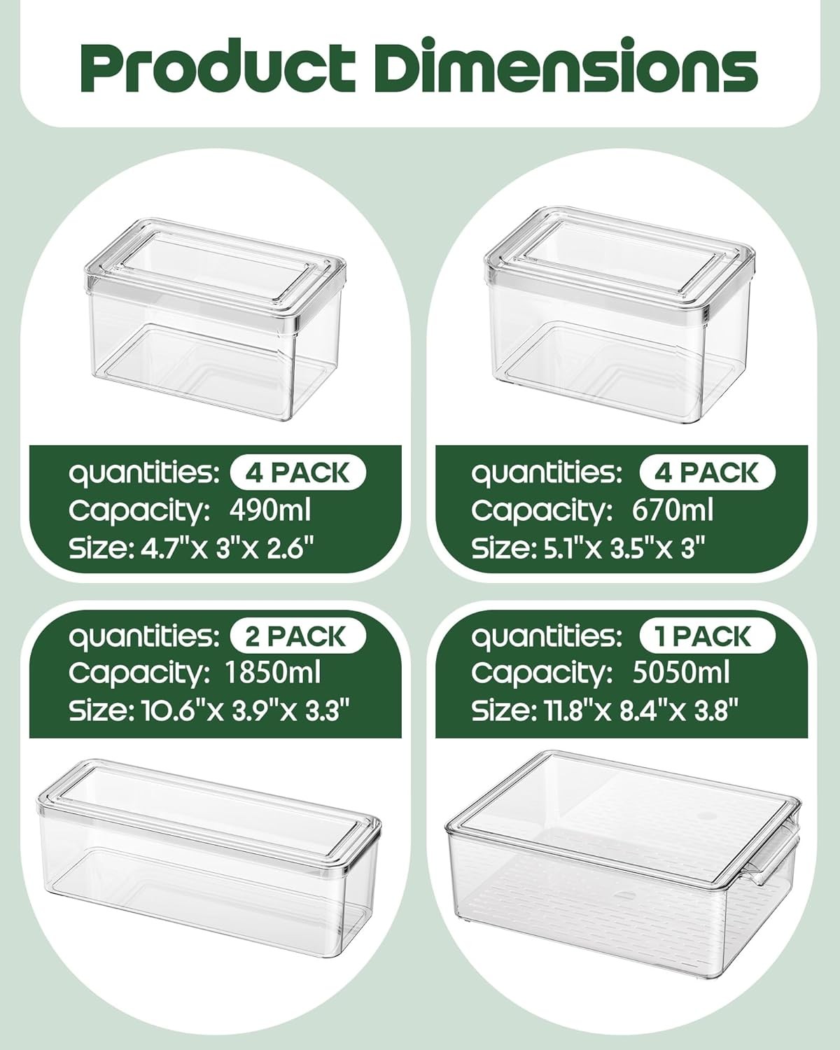 11-Piece Refrigerator Storage Container Set, Clear Plastic Fruit Storage Boxes