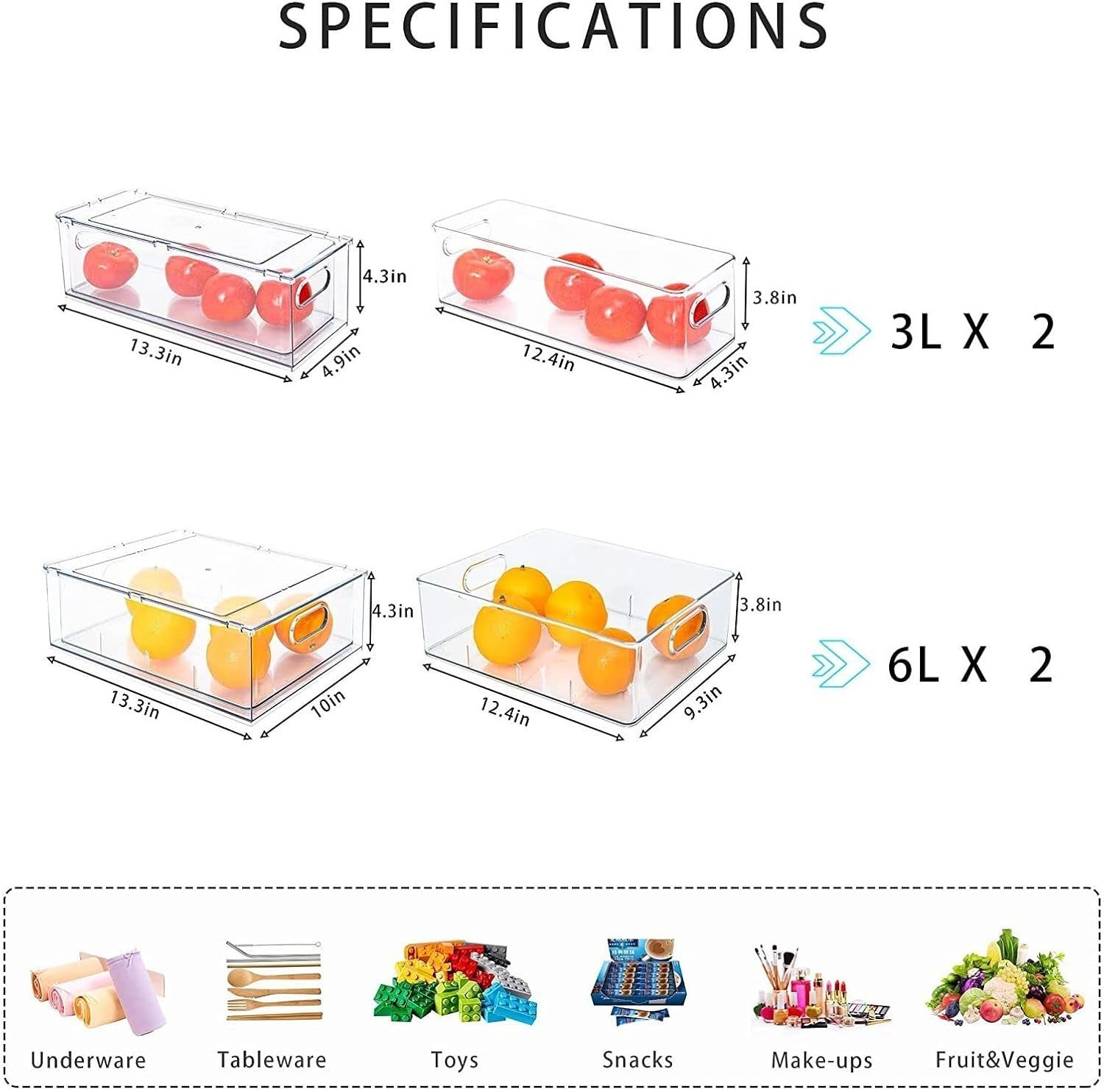 4 Pack Stackable Refrigerator Organizer Bins Pull-Out Drawers for Fruit and Vegg