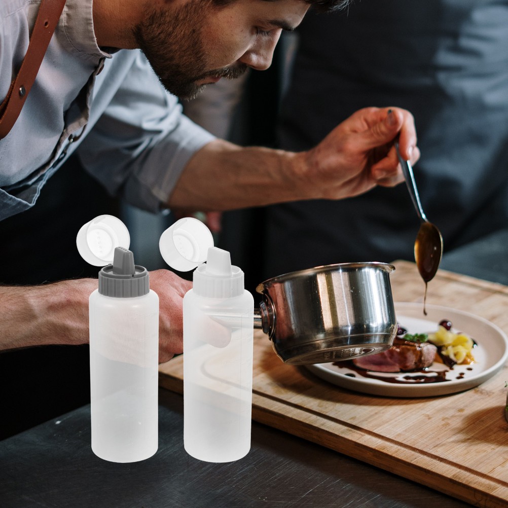 4 Pcs Cream Sauce Squeeze Bottles 350 ml Condiment Bottles with Scale