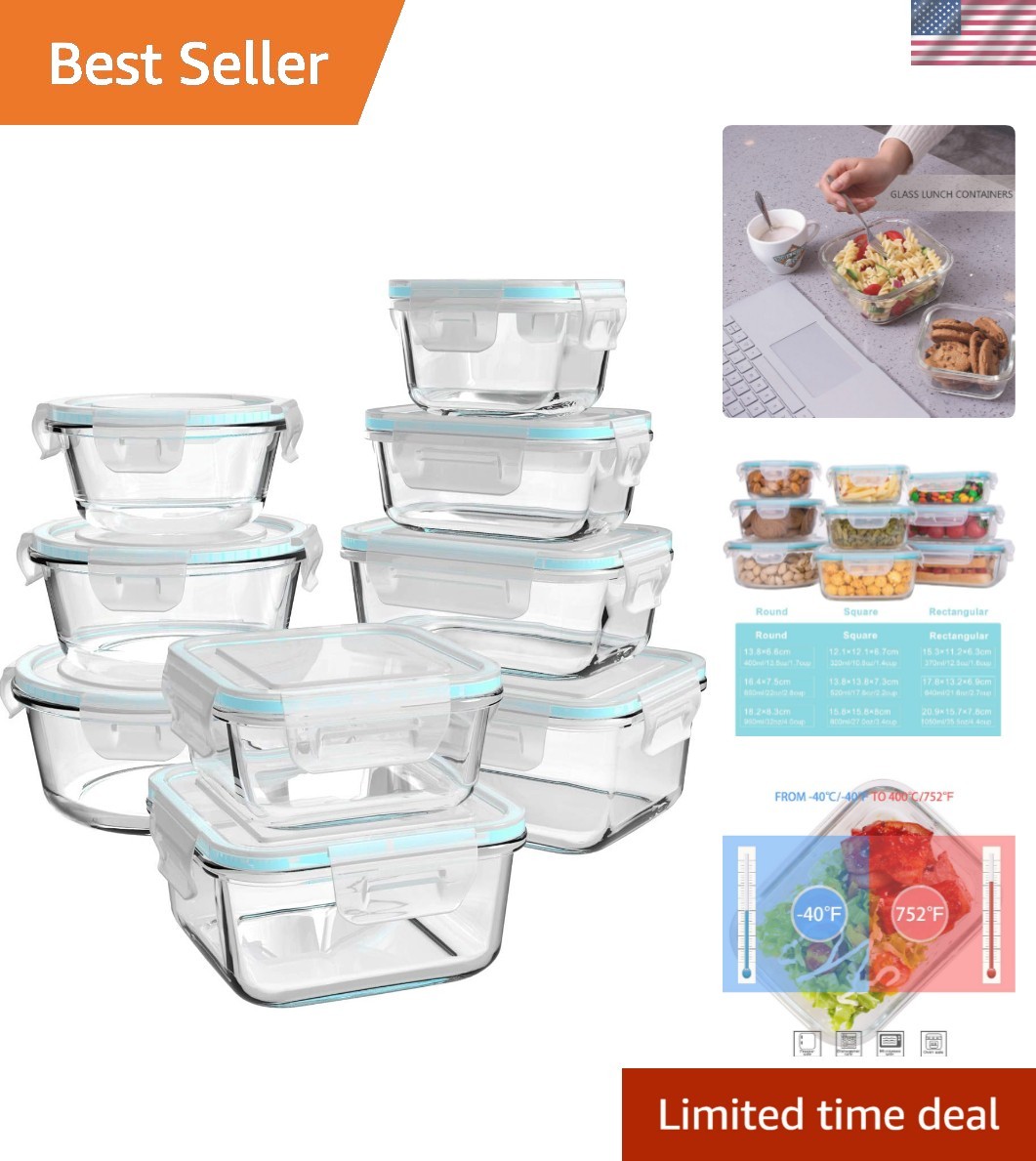 Versatile 18-Piece Glass Meal Prep Containers Set – Airtight & Microwave Safe