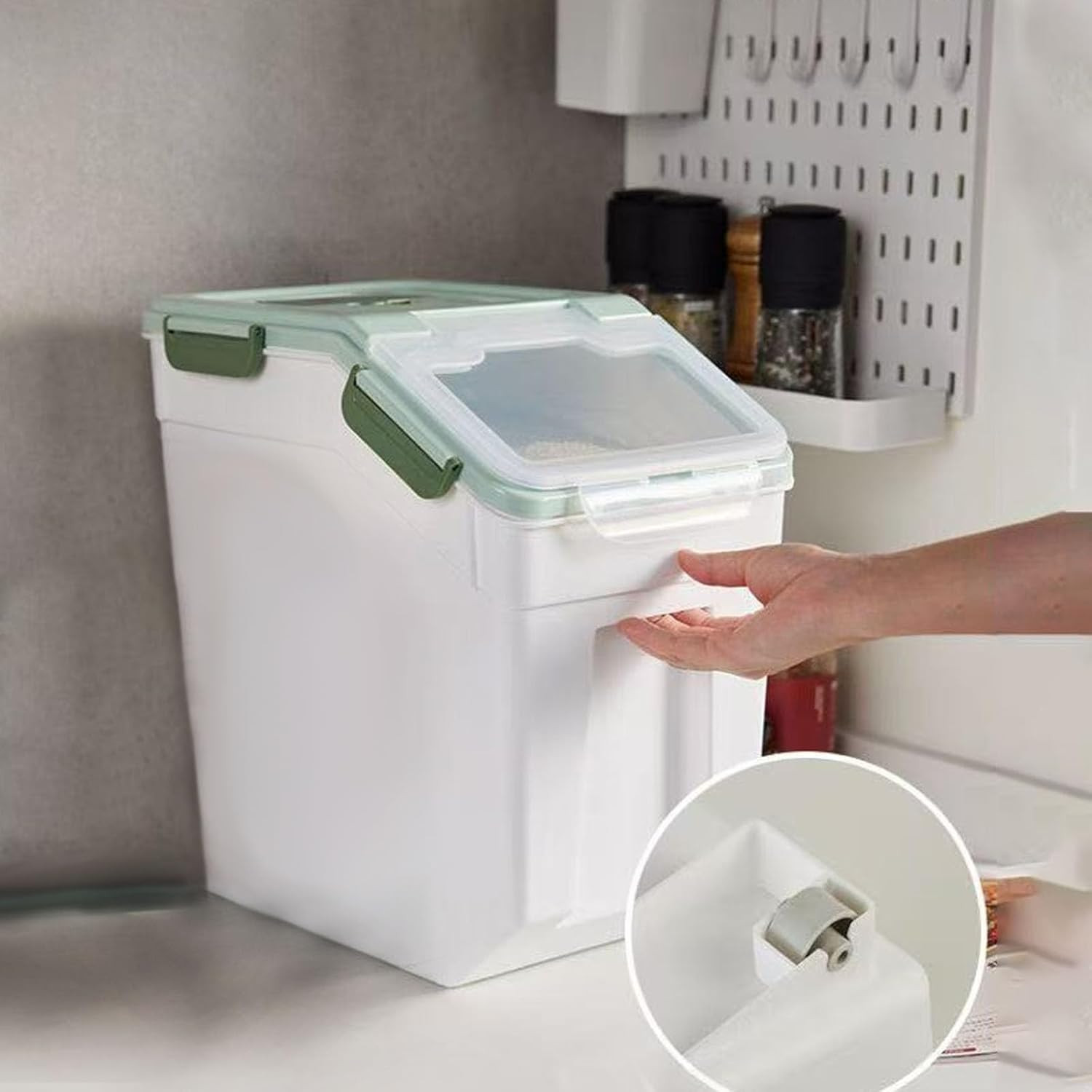 Large Airtight Storage Container with Wheels & Locking Lid, 25Lb Green 4PCS