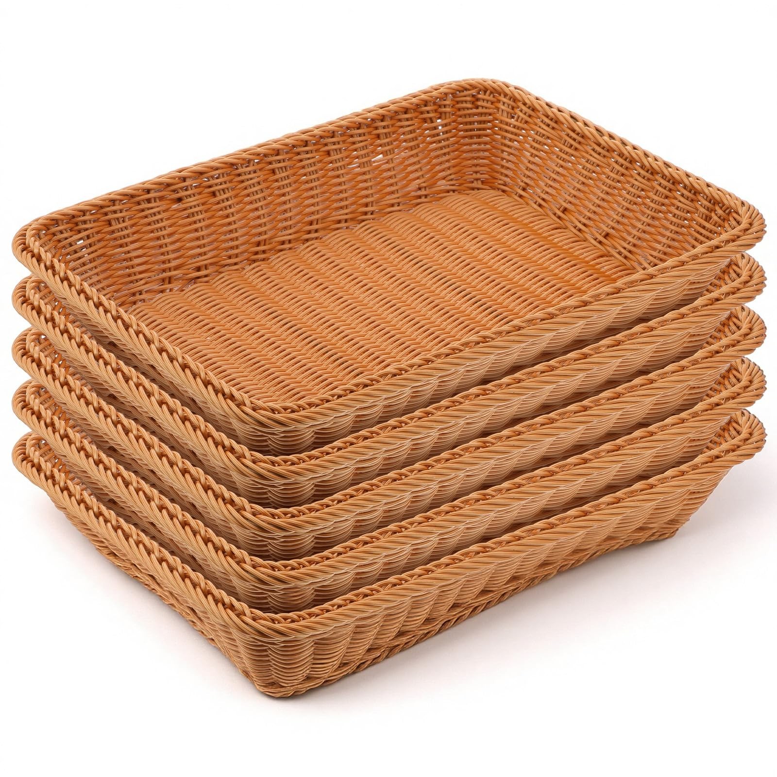 5 Pack 15.8 Inch Large Wicker Bread Baskets, Brown Woven Serving Basket Trays…