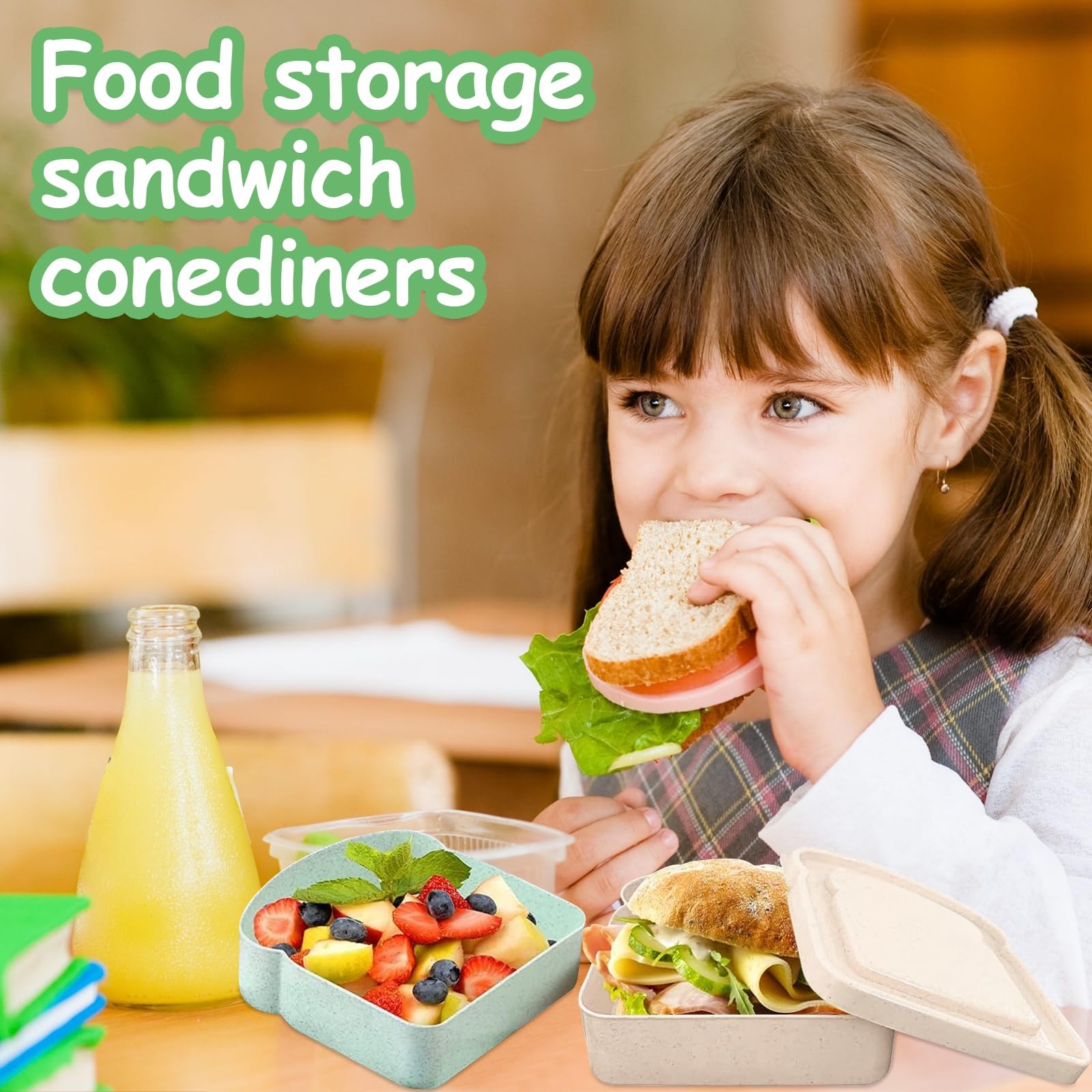 2Pack Sandwich Containers Toast Shaped Reuseable Lunch Box Microwave BPA-Free
