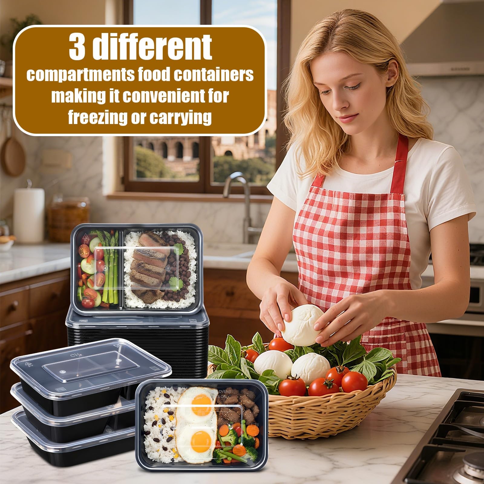 60 Pack (120-pcs) 32 oz Meal Prep Containers Reusable Meal Prep Kit Snack Con…