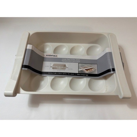 Storage Essentials White Large Egg Holder Shelf Fridge Organizer Drawer 12 Count