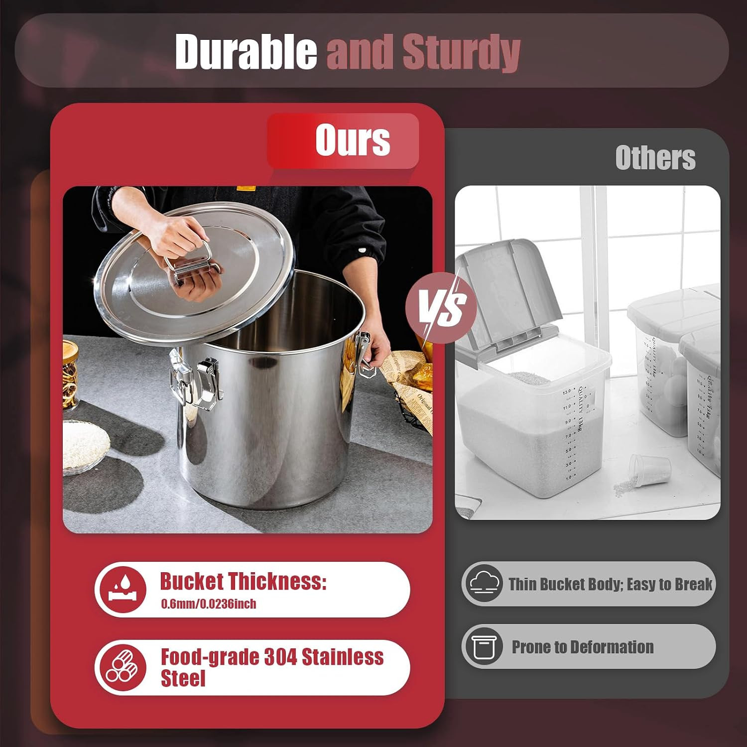 5.5Gal 304 Stainless Steel Airtight Canister,Metal Bucket Large Stainless Steel