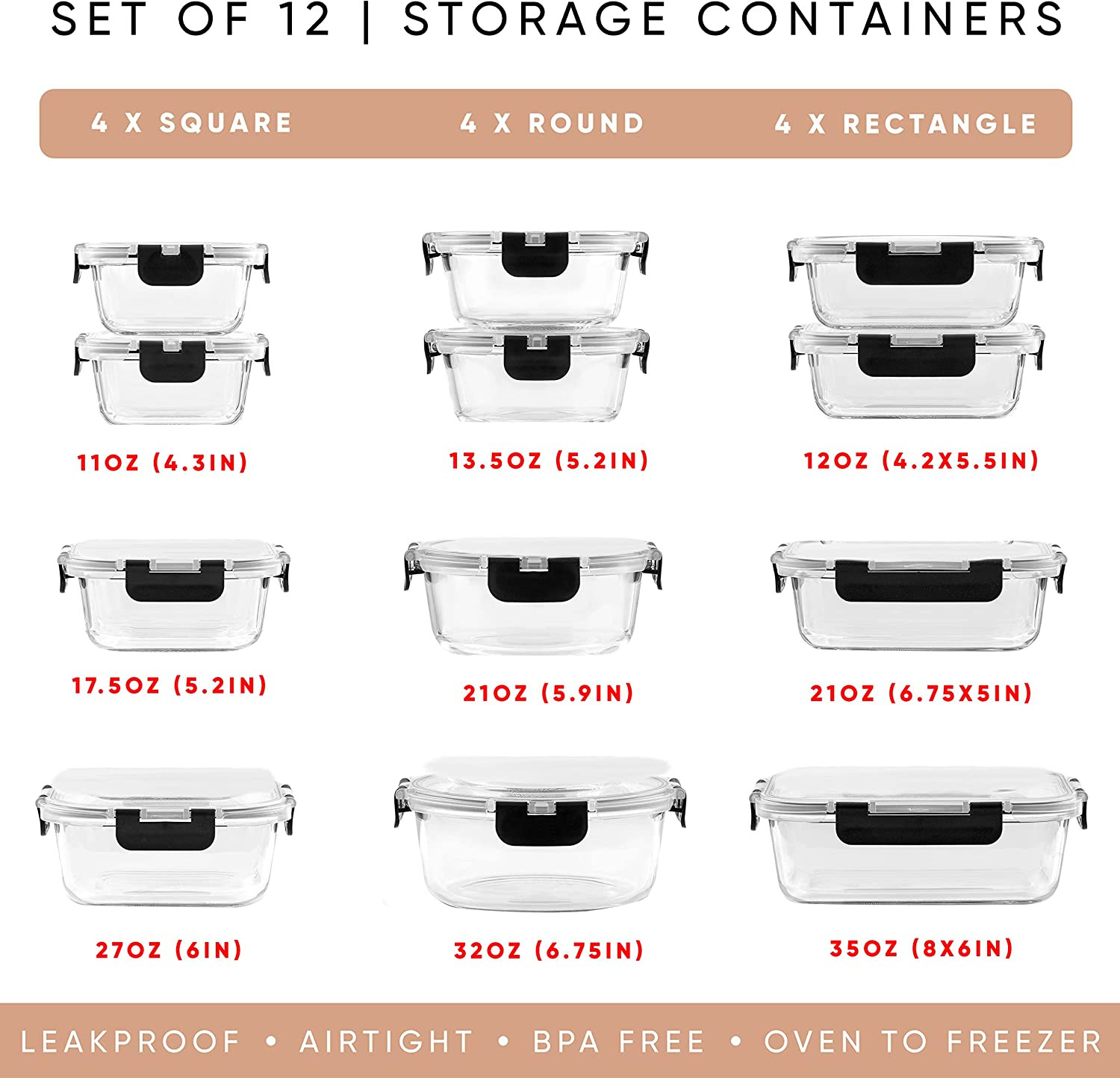 24Pc Borosilicate Glass Storage Containers with Lids | 12 Airtight/Freezer Safe