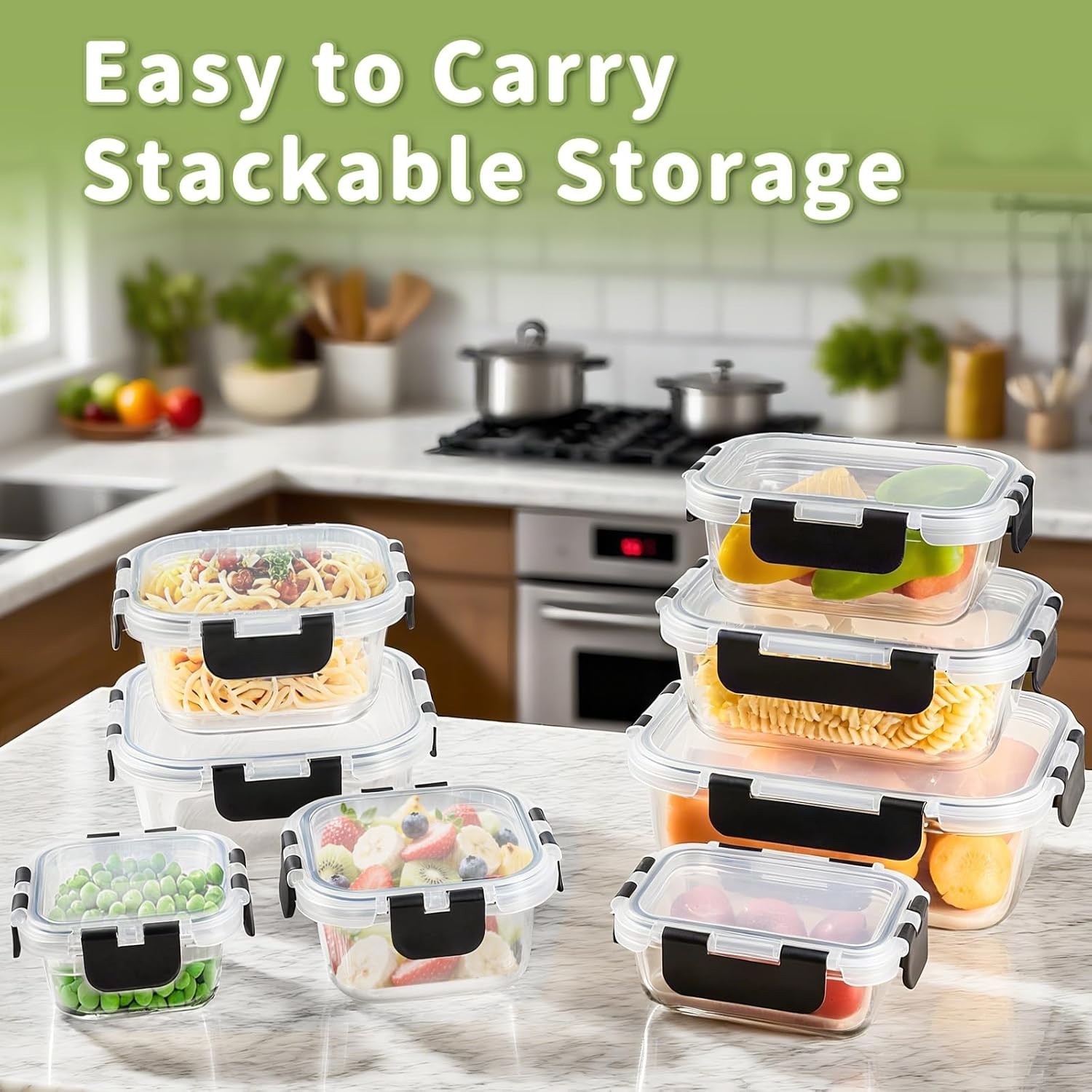 8 Pack Borosilicate Glass Food Storage Containers with Lids, Glass Meal Prep
