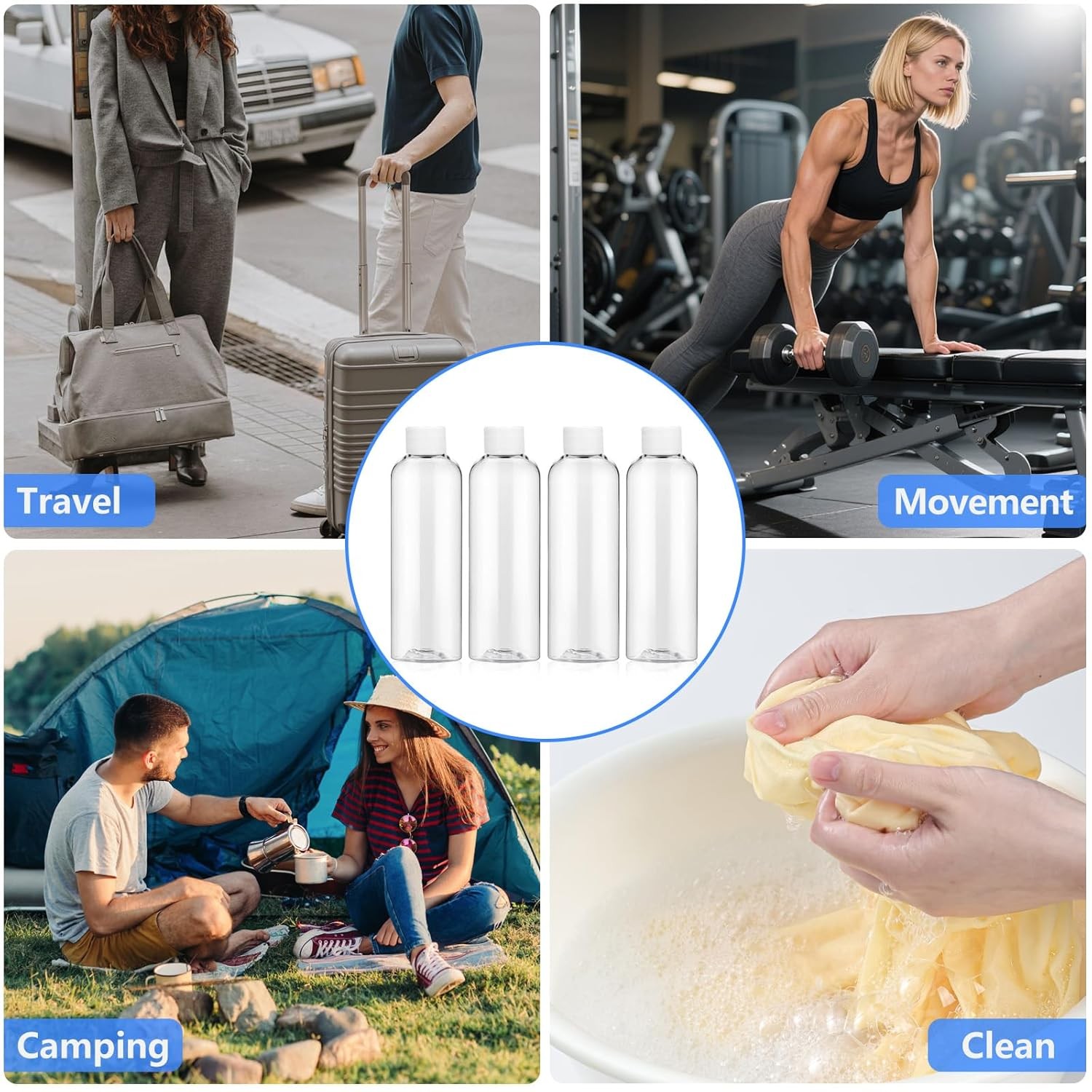 6 Pack 2 Oz Clear Plastic Shot Bottles with Caps 60ml Small Plastic Bottles