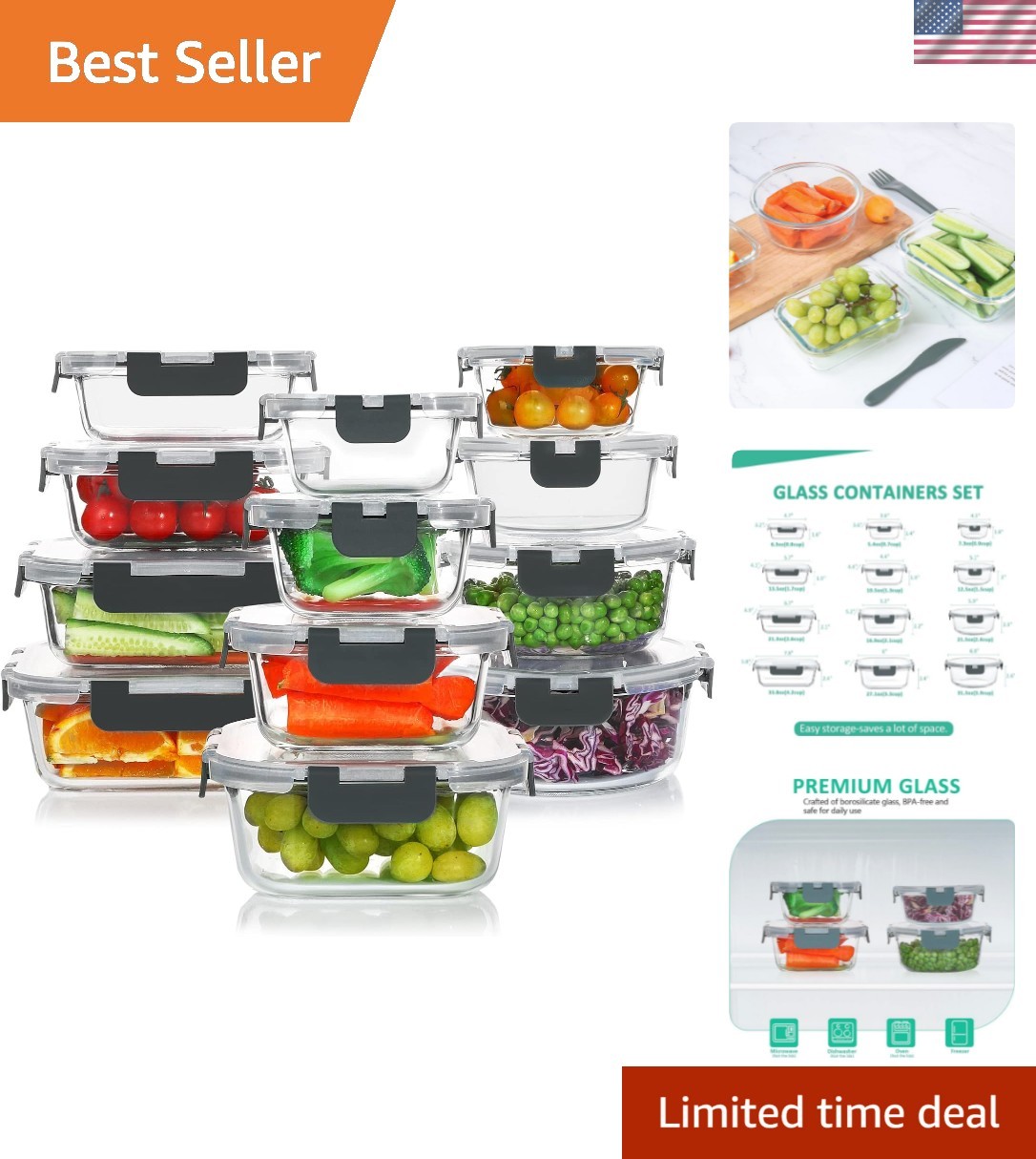 24 Pieces Glass Food Storage Containers Set,Meal Prep Containers-Stackable Ai…