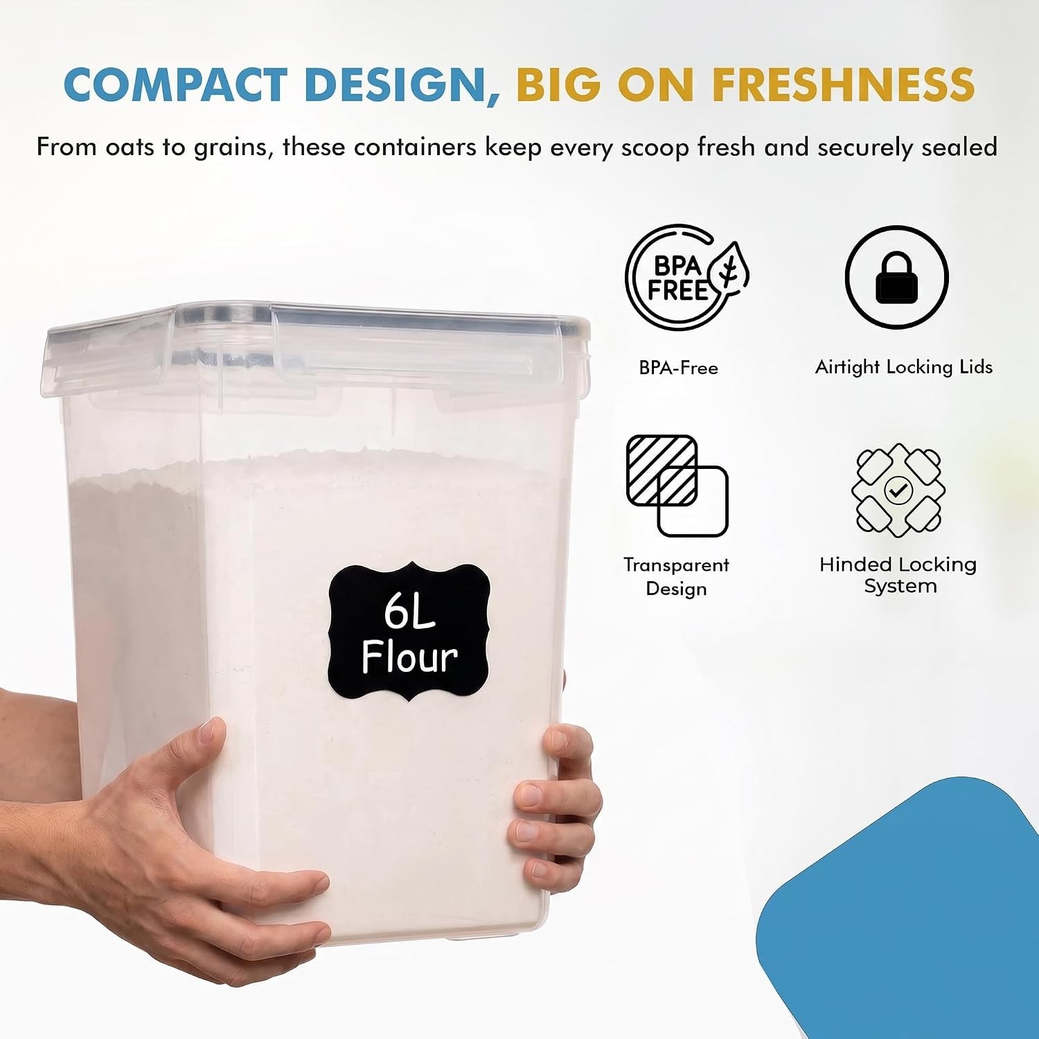 Flour Sugar Storage Containers Set of 3 6L, 2.9L, 1.1L Large Airtight Food St…
