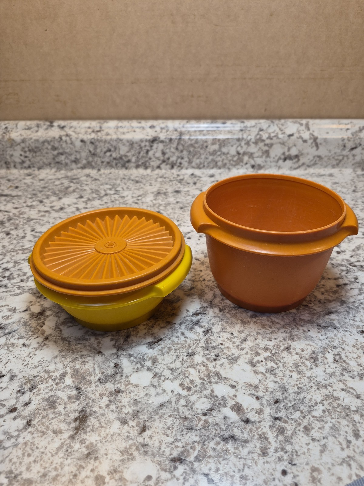 Vintage Tupperware Wonderlier Bowls Set of 2 Yellow Orange Nesting Stacking