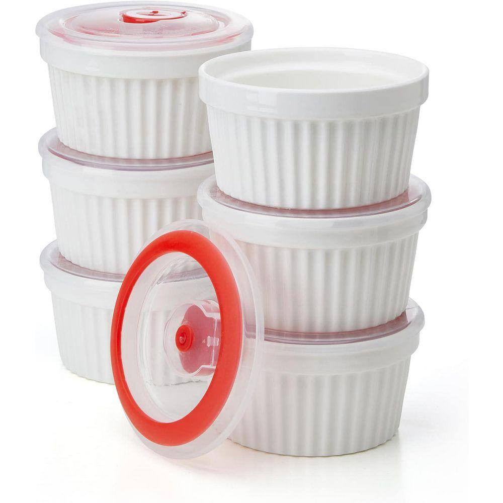 Portion Cup Lid White Porcelain Ramekin Food Storage with Lid for 8 Oz Cups 6-Pa