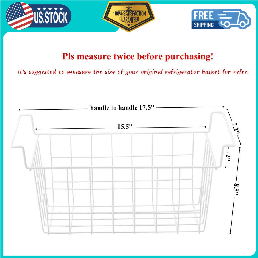 2 Pack 17.5″ Freezer Organizer Bins, Metal Wire Storage Baskets for Chest Freeze