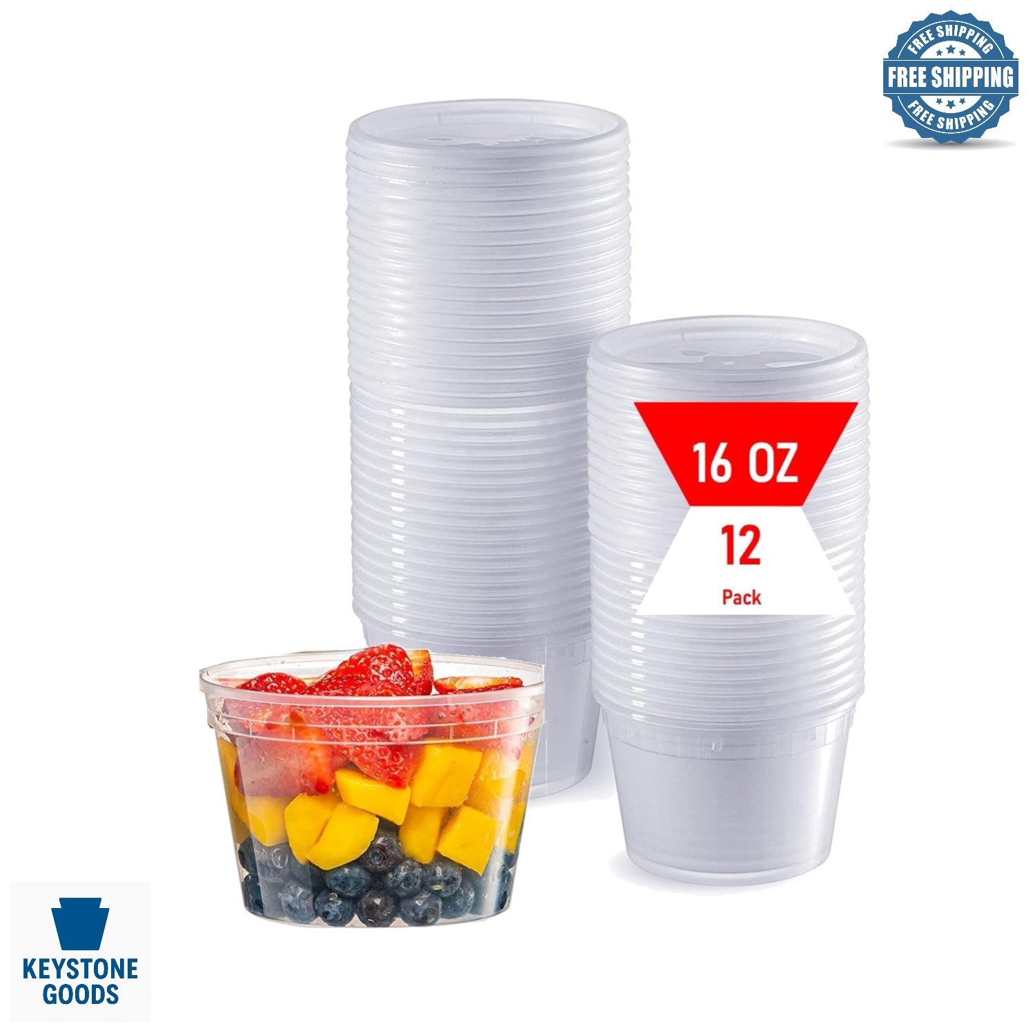 16oz Airtight Plastic Food Containers – Pack of 12, Reusable & Microwave Safe