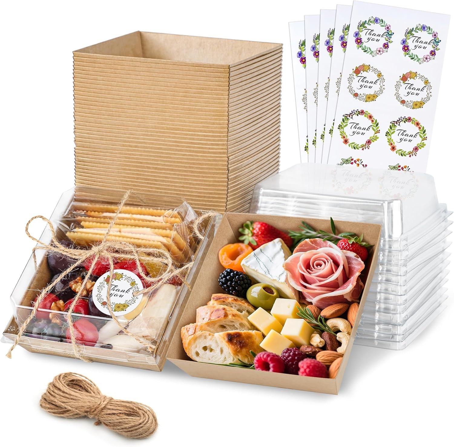 50 Pack Charcuterie Boxes with Clear Lids 5.3×4.9×2.5 Inch Paper Mini