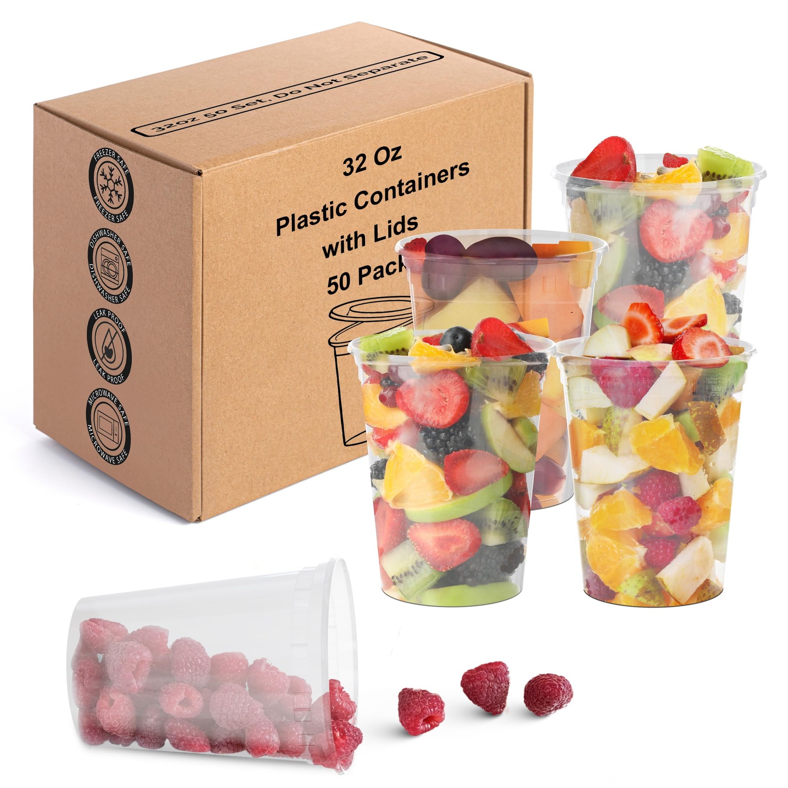 [50 Sets] 32 oz Deli Containers with Lids & Two (2) Label Sheets – Leakproof …