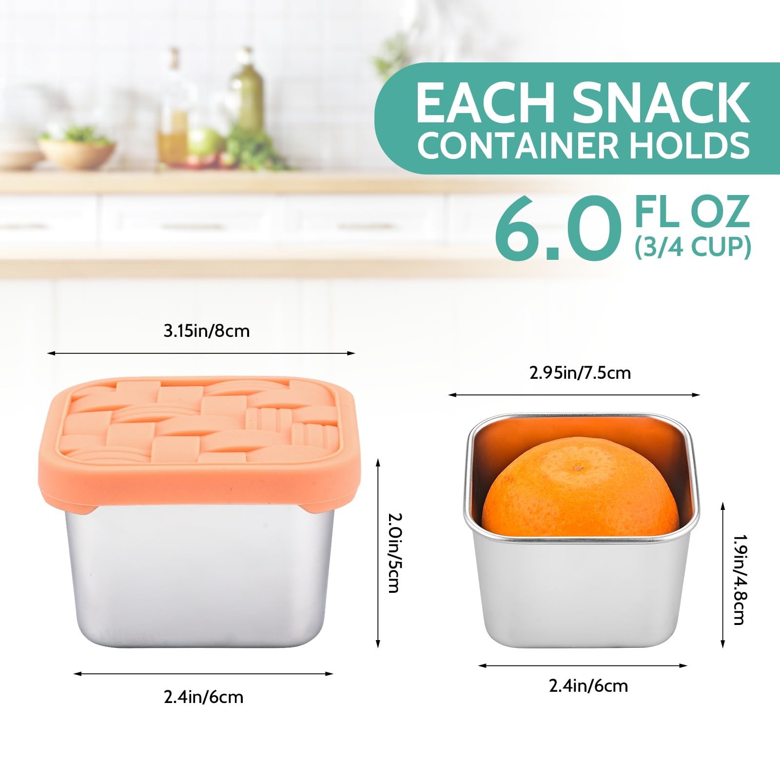4PC 6oz Stainless Steel Snack Containers for , BPA-Metal Snack Containers wit…