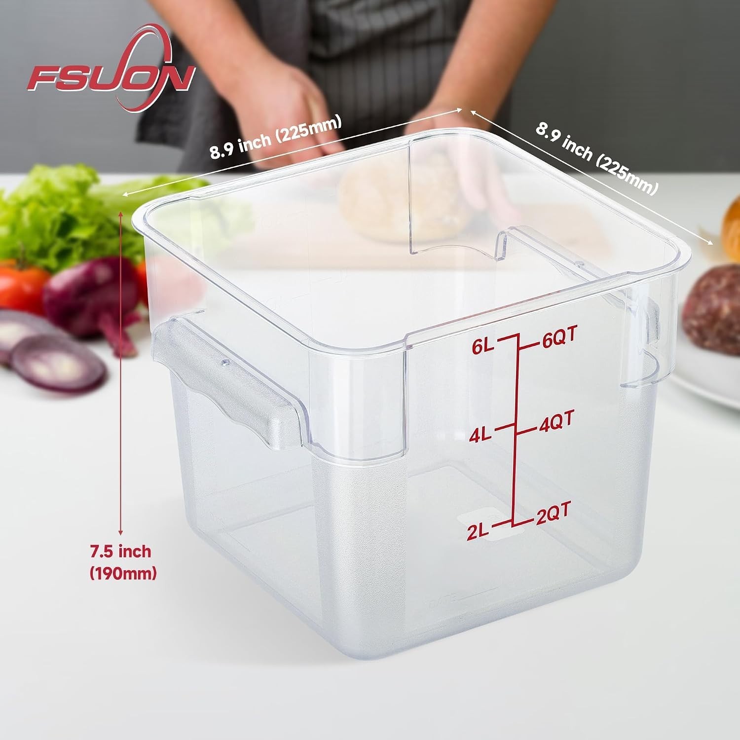 4 Pack 6 Qt Square Polycarbonate Food Storage Containers with BPA-free PC with s
