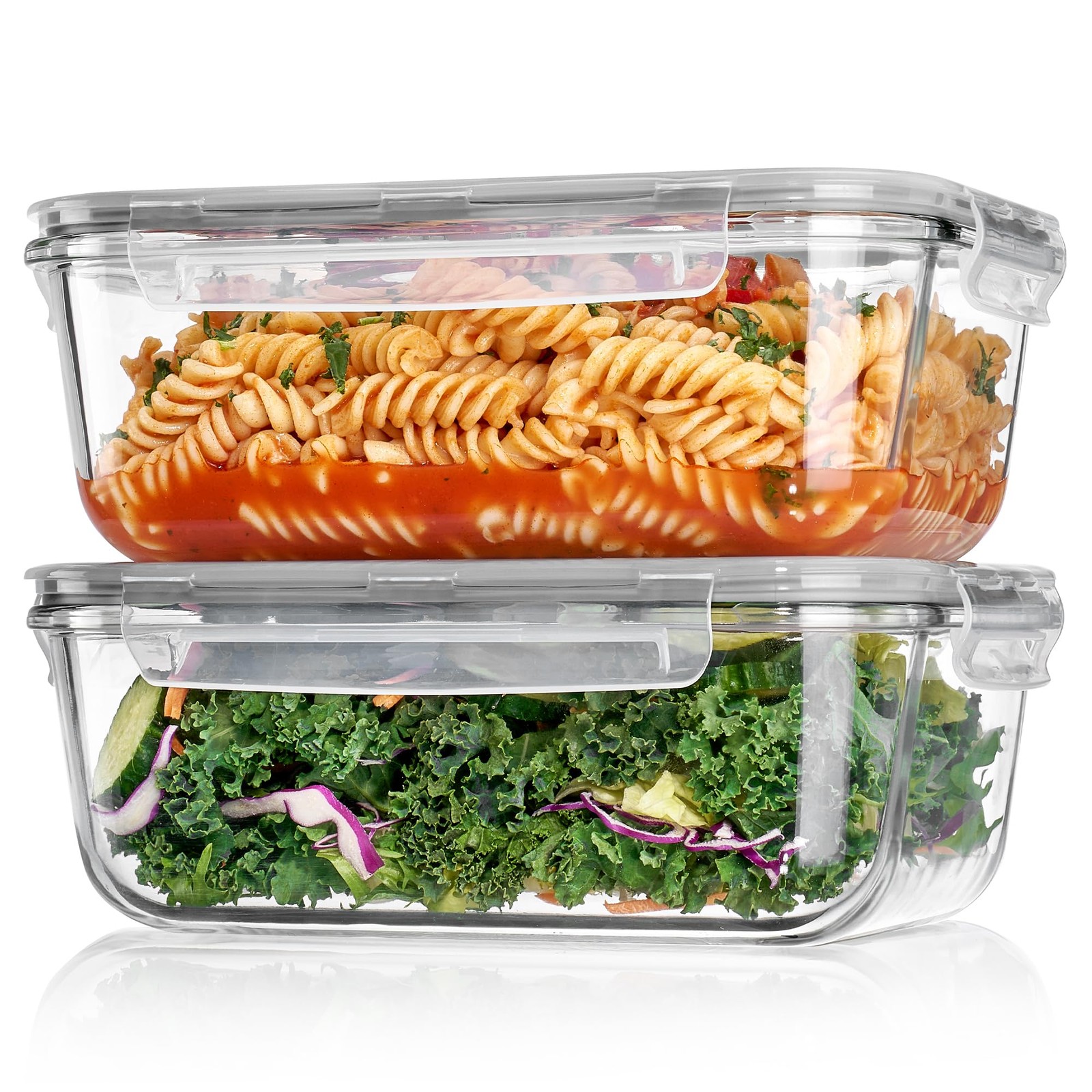 2Pack 1860ml/63oz Large Glass Storage Containers with Lids, Meal Prep Food Co…